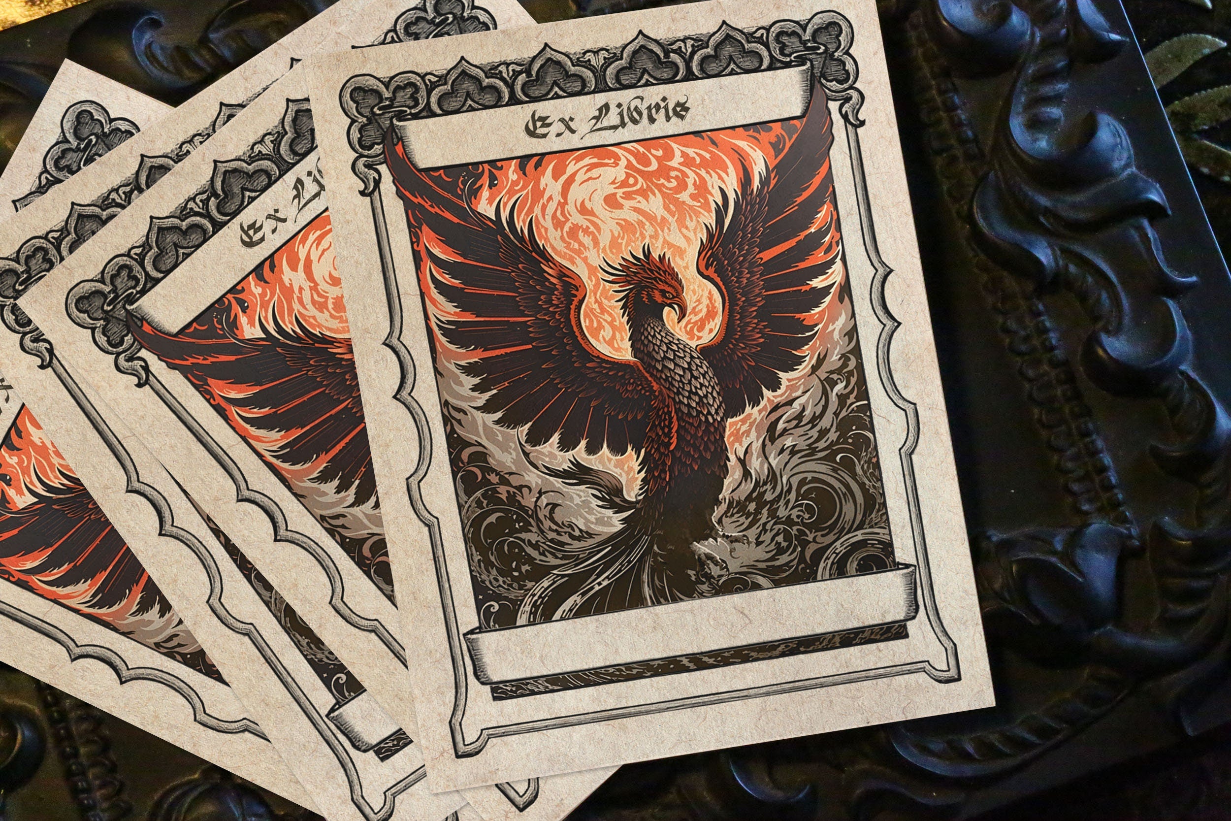 Phoenix Rising From the Flames, Personalized Ex-Libris Bookplates, Crafted on Traditional Gummed Paper, 3in x 4in, Set of 30