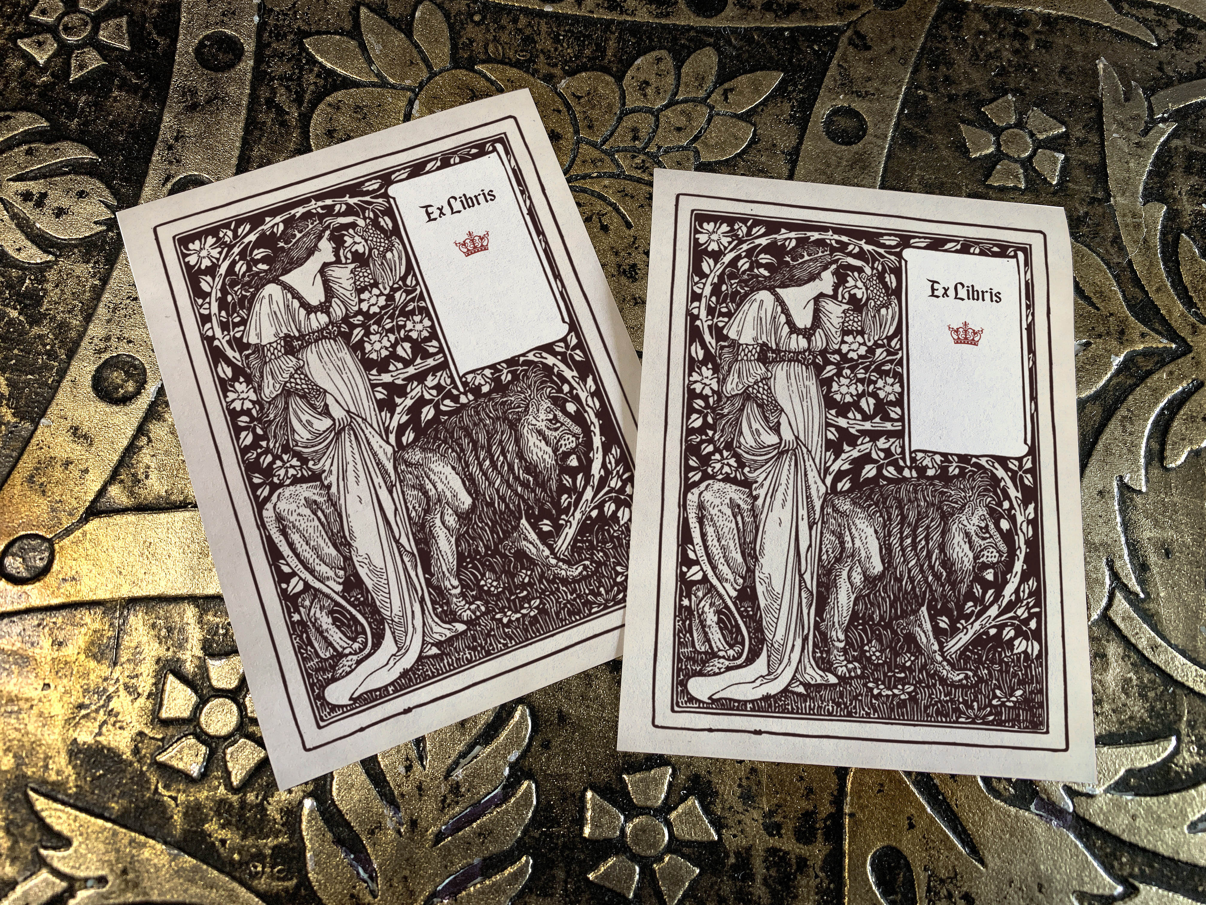 The Lady and the Lion, Personalized Ex-Libris Bookplates, Crafted on Traditional Gummed Paper, 3in x 4in, Set of 30