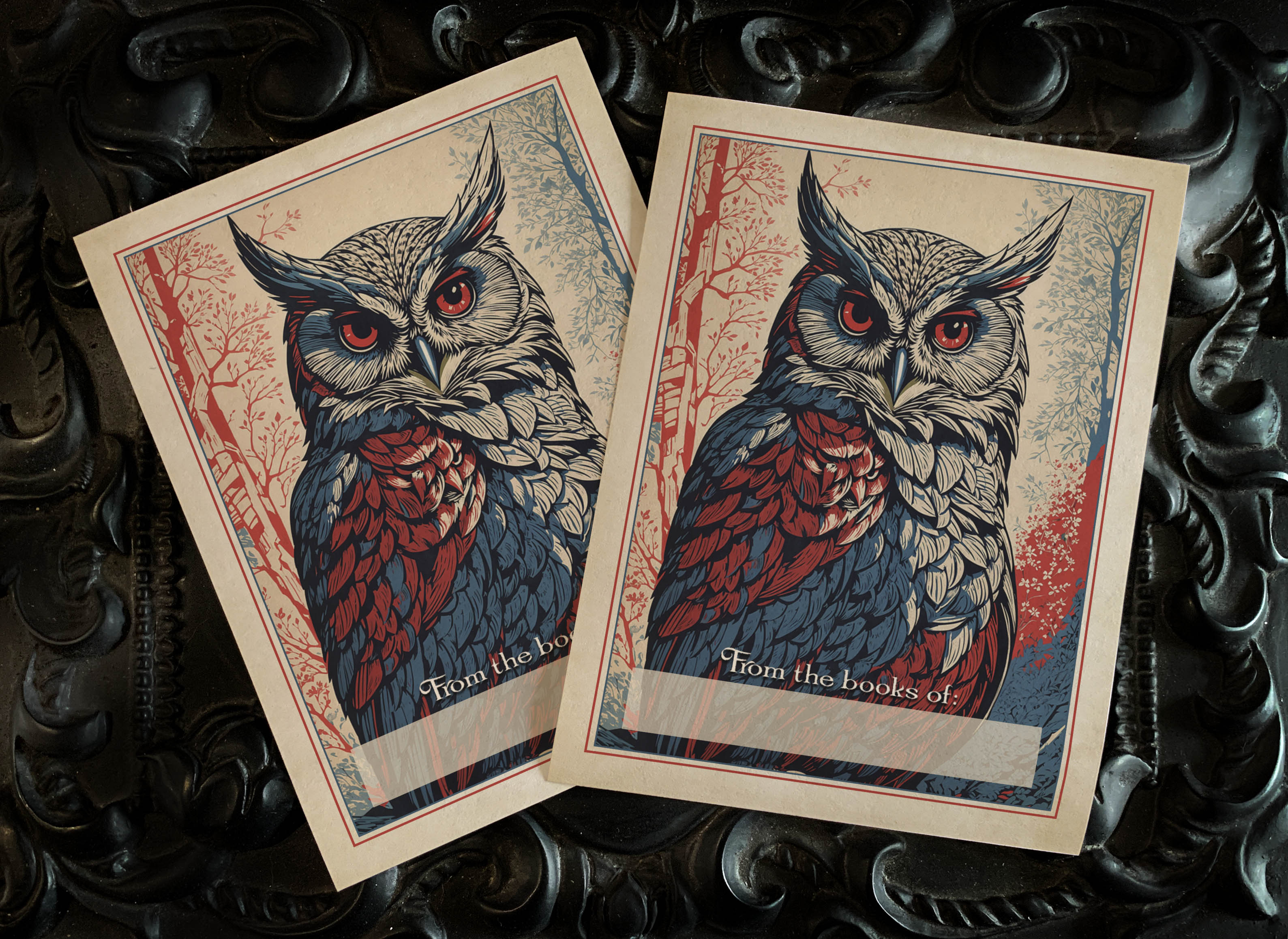 Mr Owl, Personalized Ex-Libris Bookplates, Crafted on Traditional Gummed Paper, 3in x 4in, Set of 30