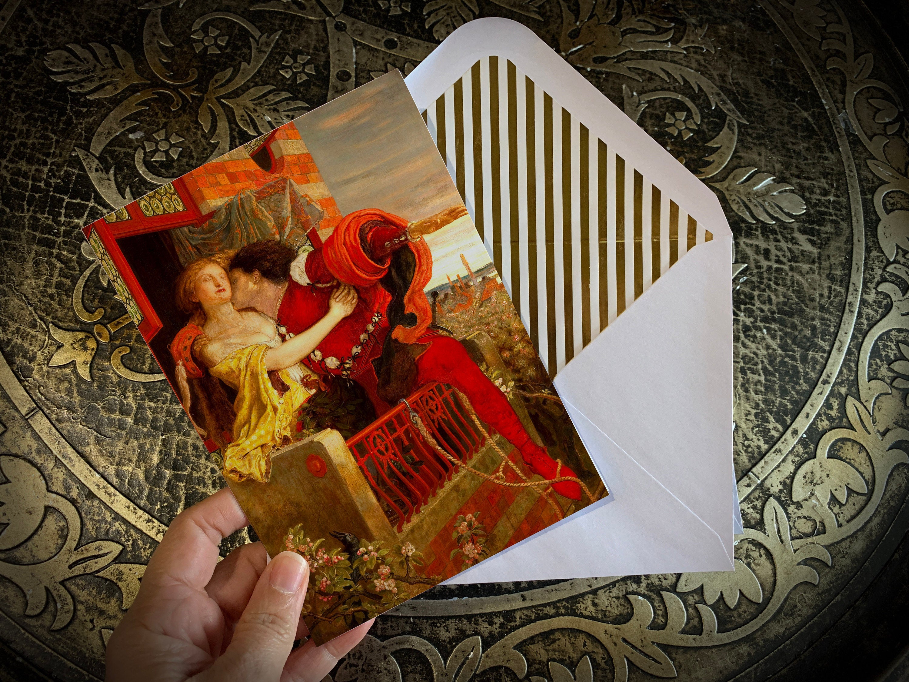Romeo and Juliet by Ford Madox Brown, Personalized Valentine's Day Greeting Card with Gold Foil Envelope, 1 Card/Envelope