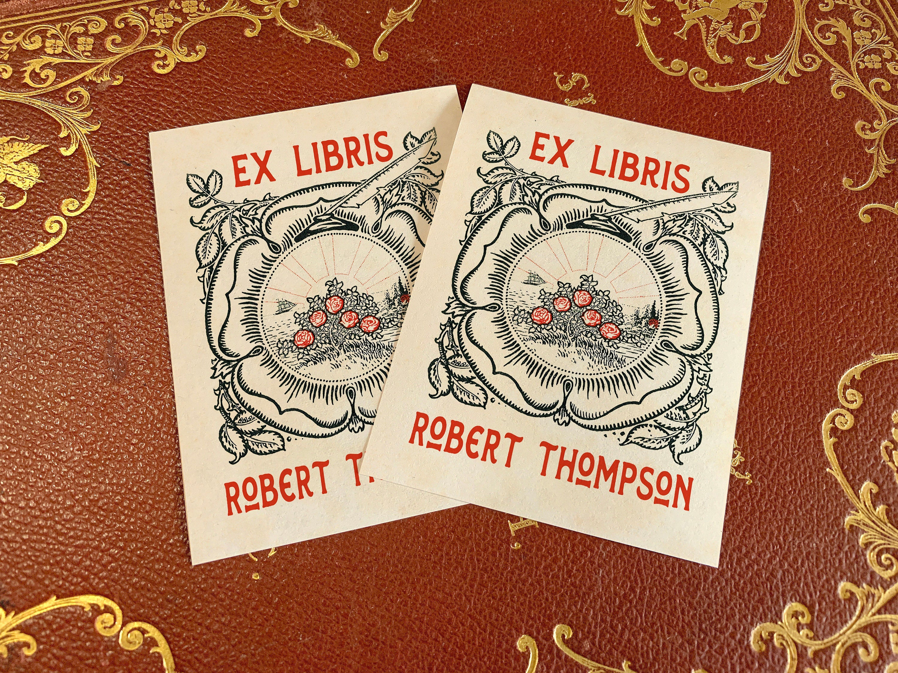 Sub Rosa, Personalized Ex-Libris Bookplates, Crafted on Traditional Gummed Paper, 3in x 4in, Set of 30
