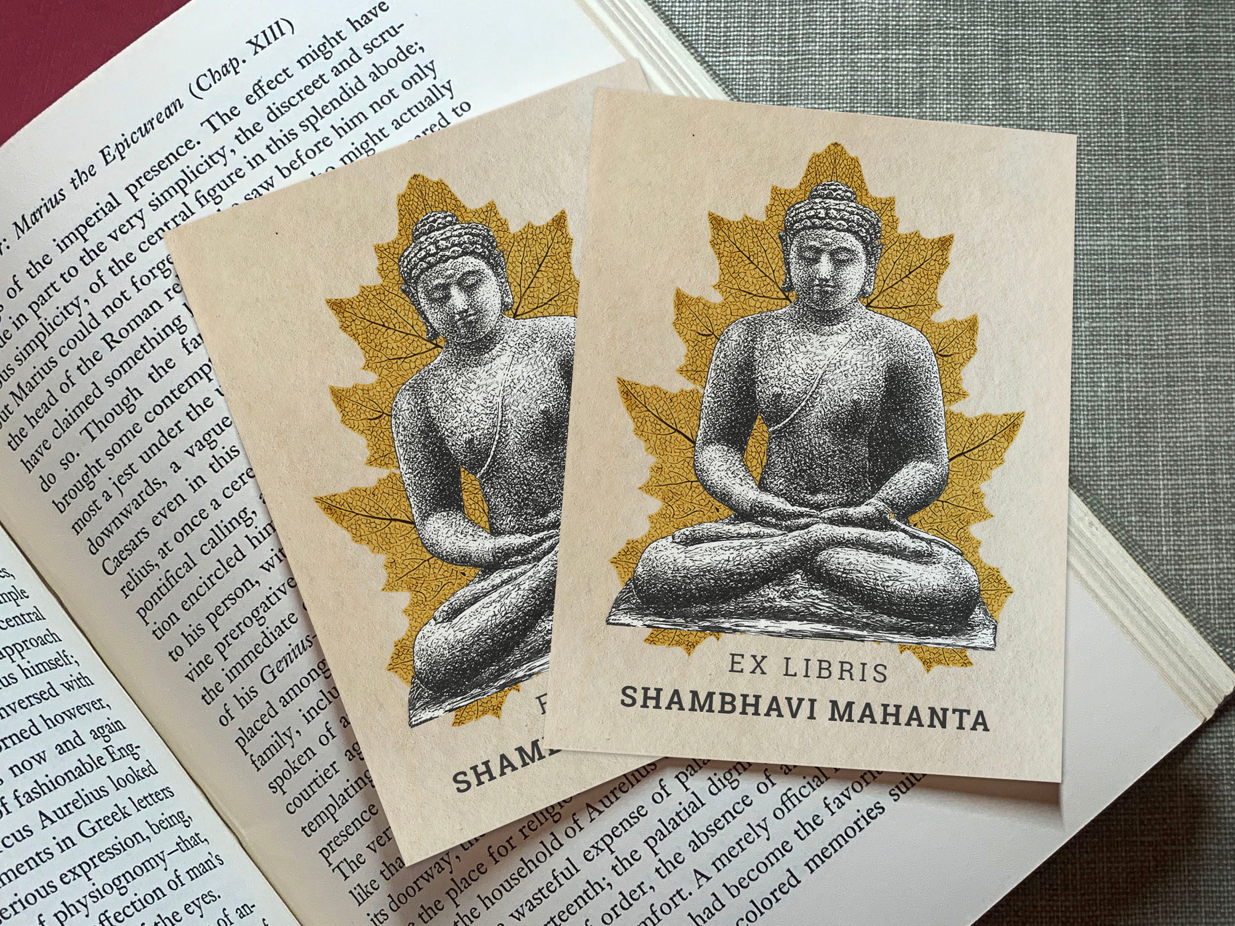 Buddha on the Borobudur, Personalized Ex-Libris Bookplates, Crafted on Traditional Gummed Paper, 3in x 4in, Set of 30