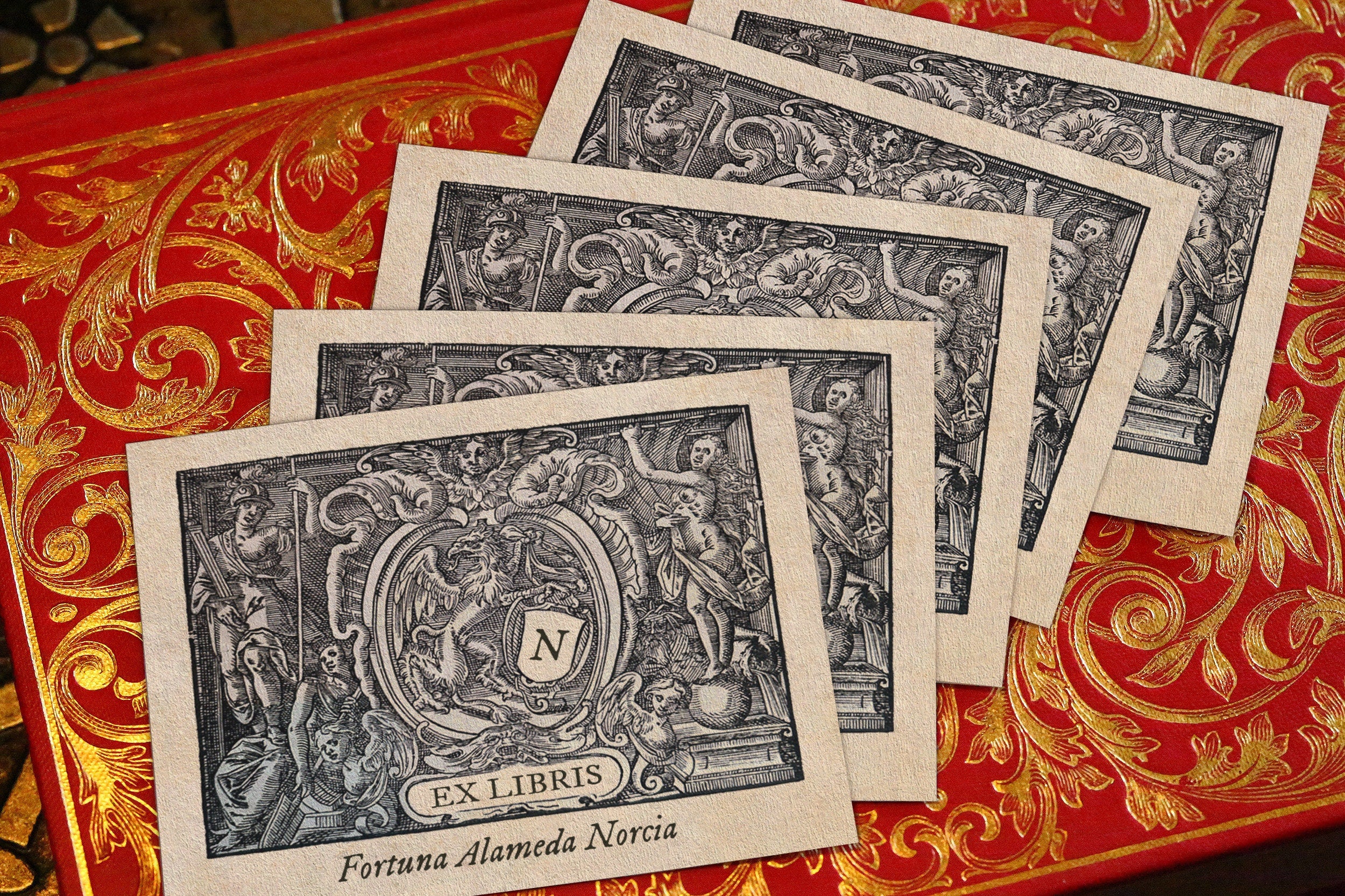 Fortuna, Personalized Renaissance Ex-Libris Bookplates, Crafted on Traditional Gummed Paper, 3.25in x 2.5in, Set of 30