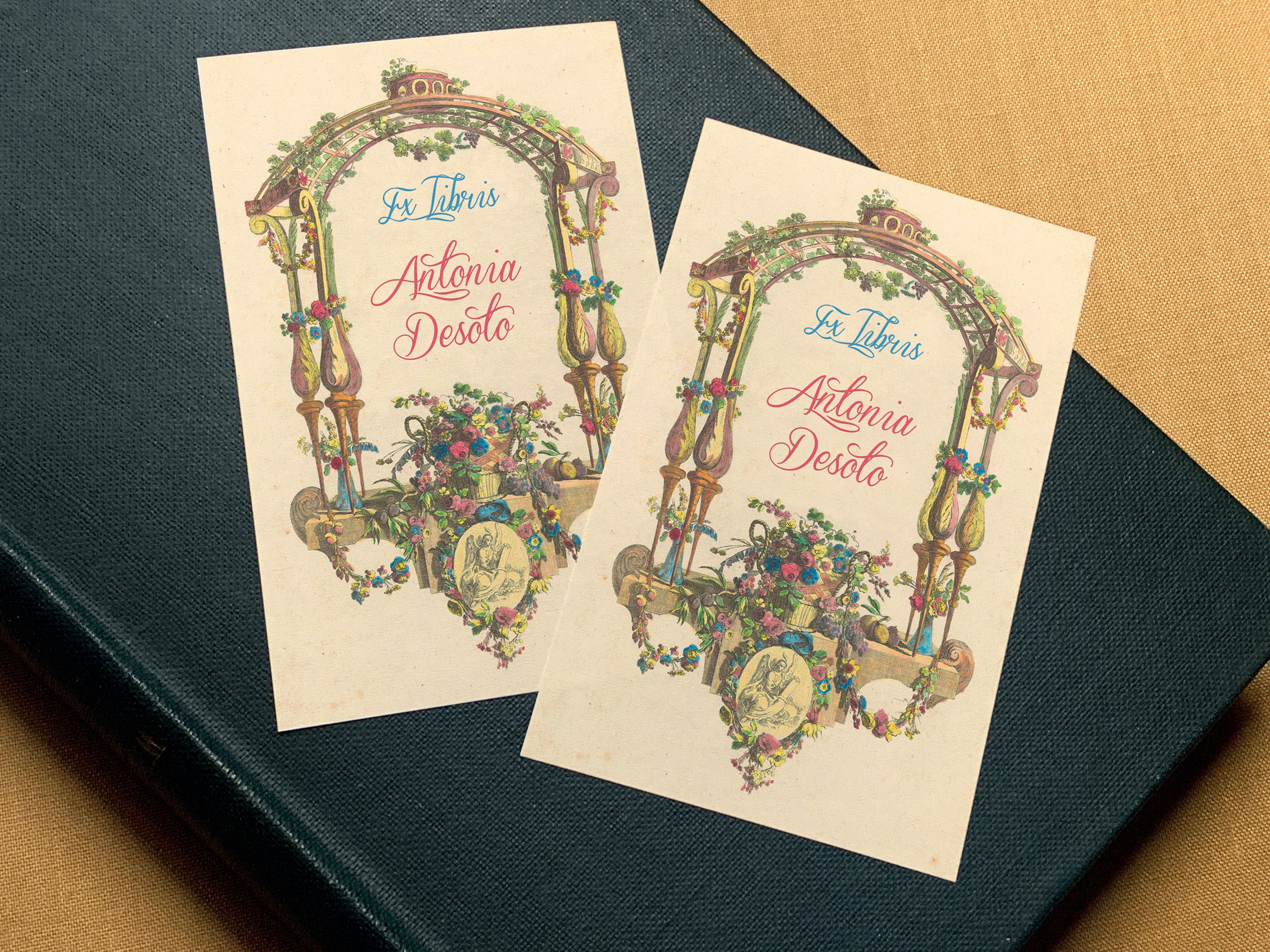 French Floral Trellis, Personalized Baroque Ex-Libris Bookplates, Crafted on Traditional Gummed Paper, 2.5in x 4in, Set of 30