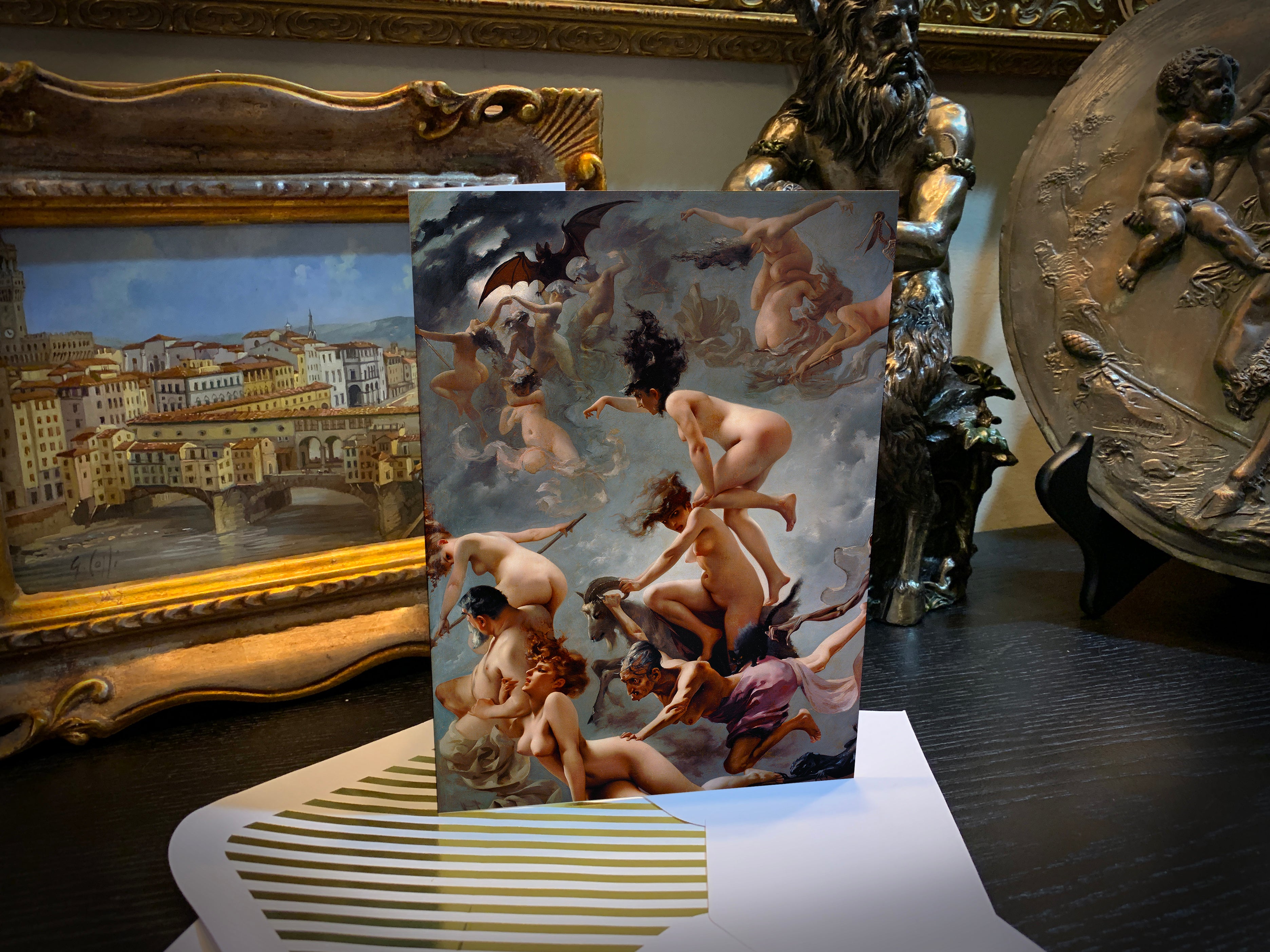Myths by Luis Ricardo Falero, Fine Art Greeting Cards with Elegant Striped Gold Foil Envelopes, 5in x 7in, 5 Cards/5 Envelopes