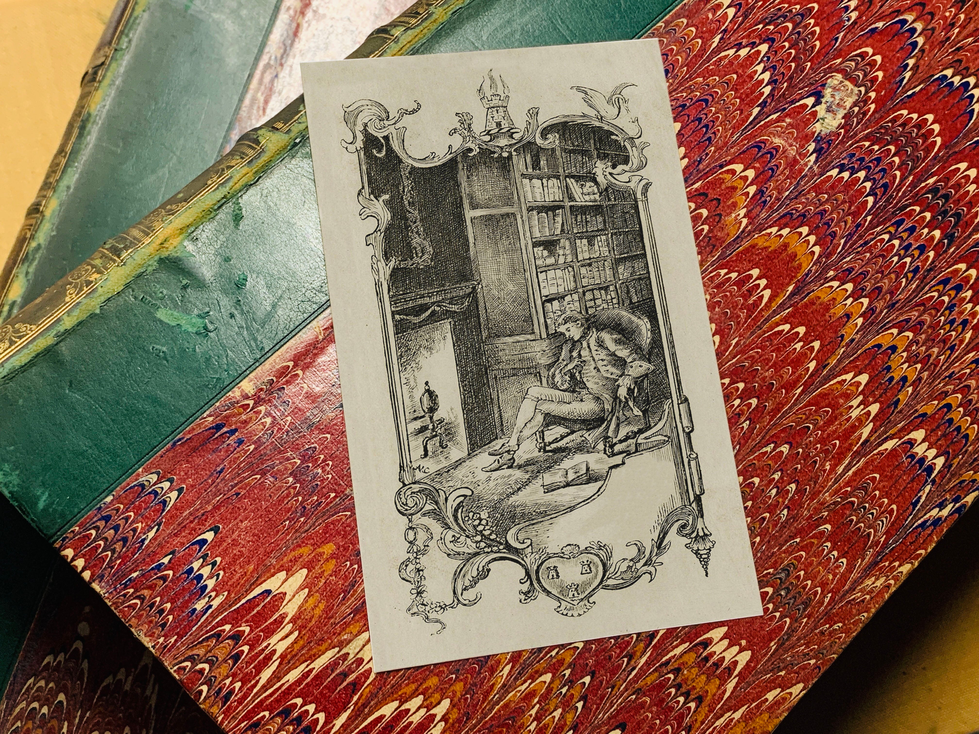 Reverie by the Fire, Personalized Ex-Libris Bookplates, Crafted on Traditional Gummed Paper, 2.5in x 4in, Set of 30