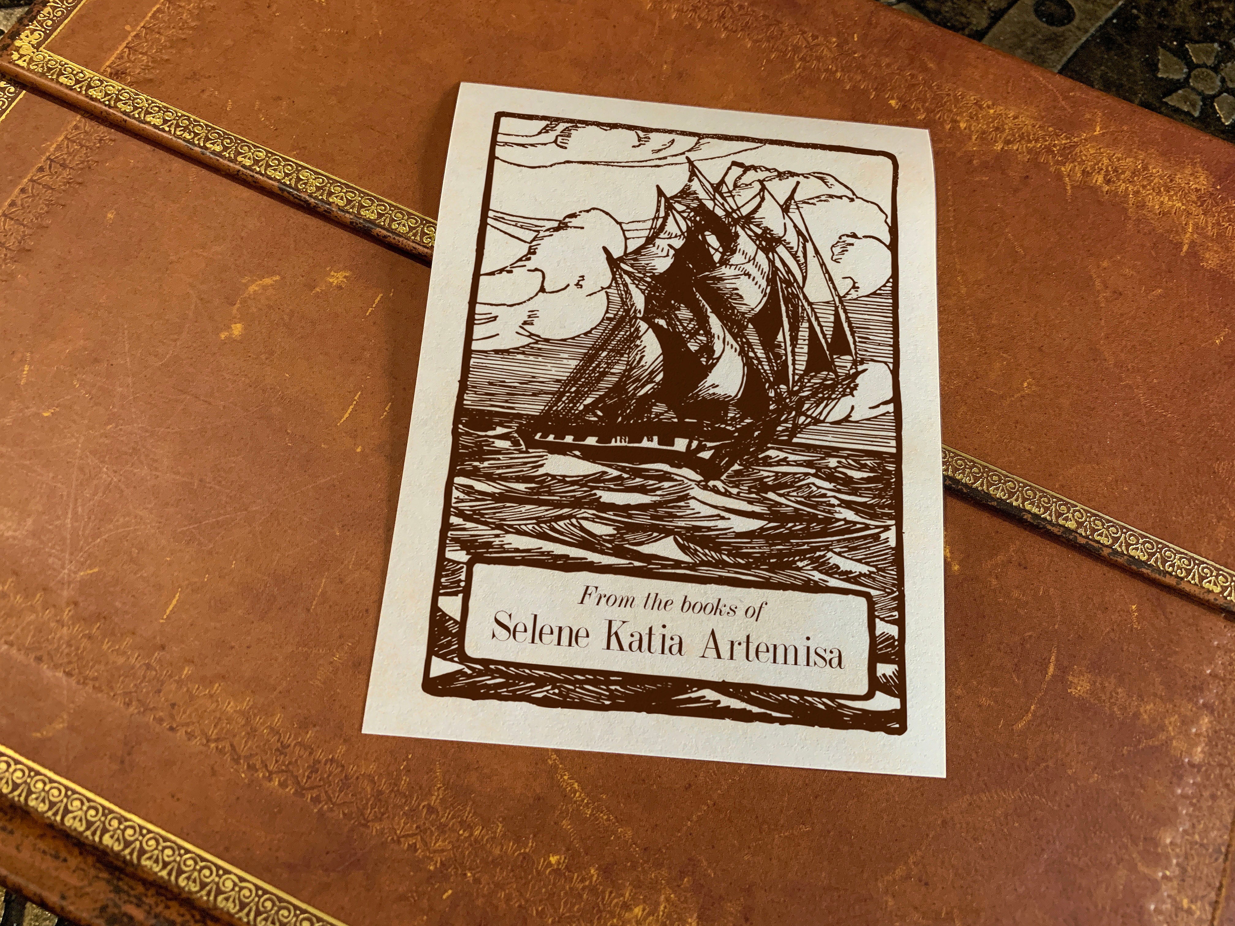 Sea Clipper, Personalized Naval Ex-Libris Bookplates, Crafted on Traditional Gummed Paper, 3in x 4in, Set of 30