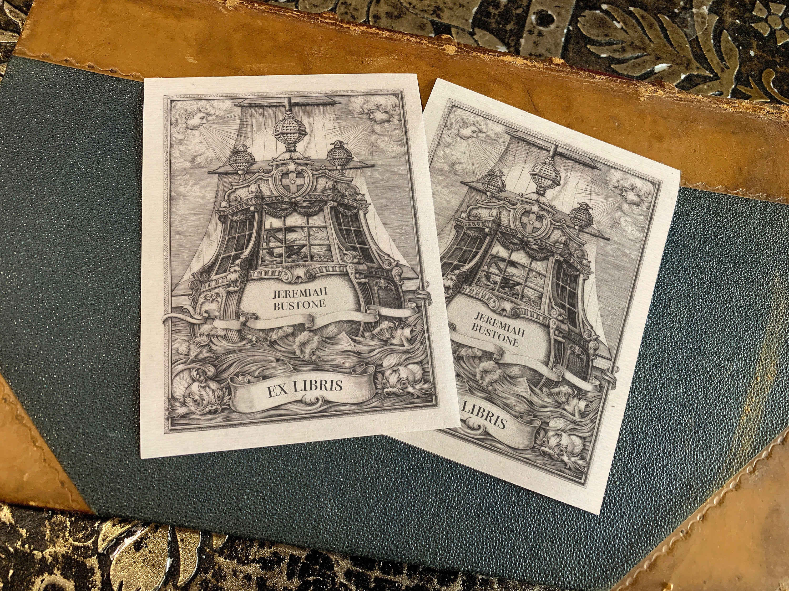 Sail Away, Personalized Nautical Ex-Libris Bookplates, Crafted on Traditional Gummed Paper, 3in x 4in, Set of 30