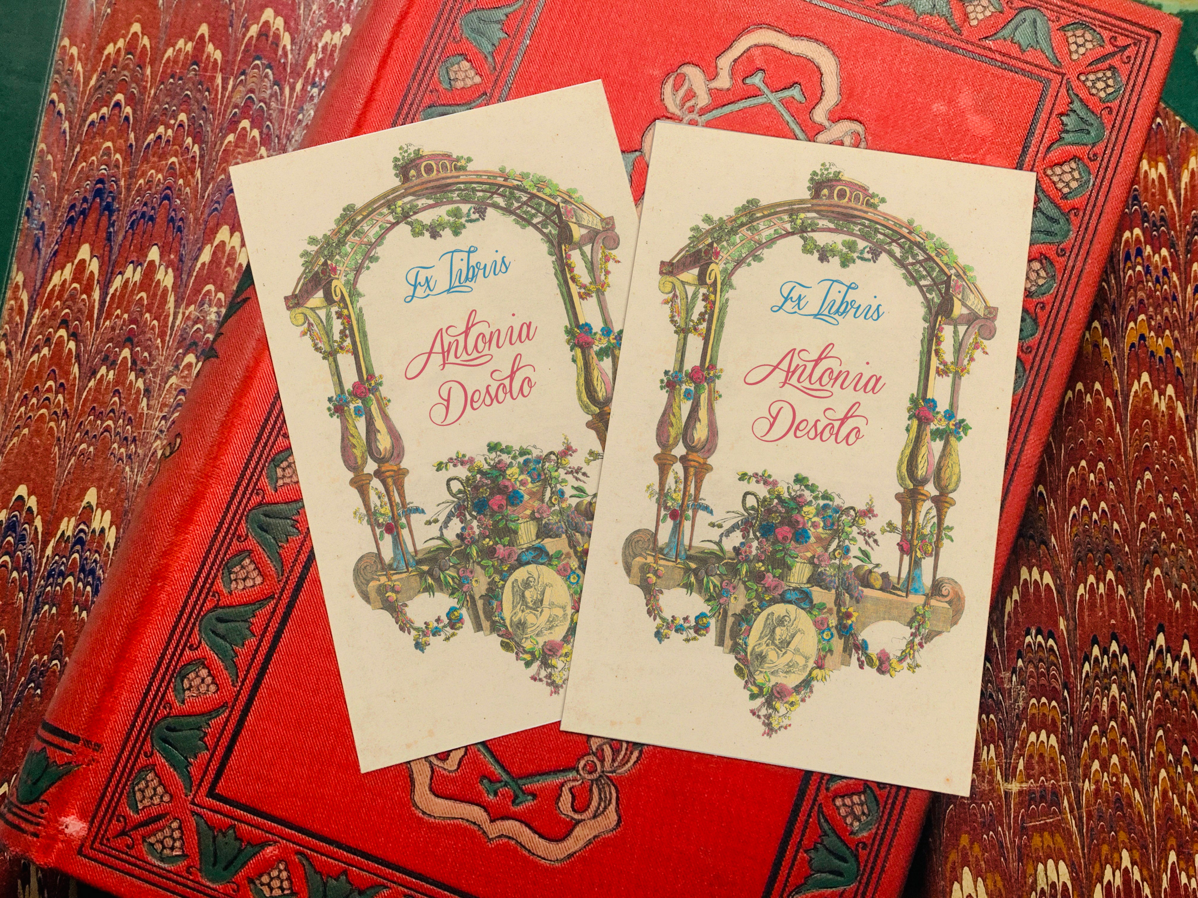 French Floral Trellis, Personalized Baroque Ex-Libris Bookplates, Crafted on Traditional Gummed Paper, 2.5in x 4in, Set of 30