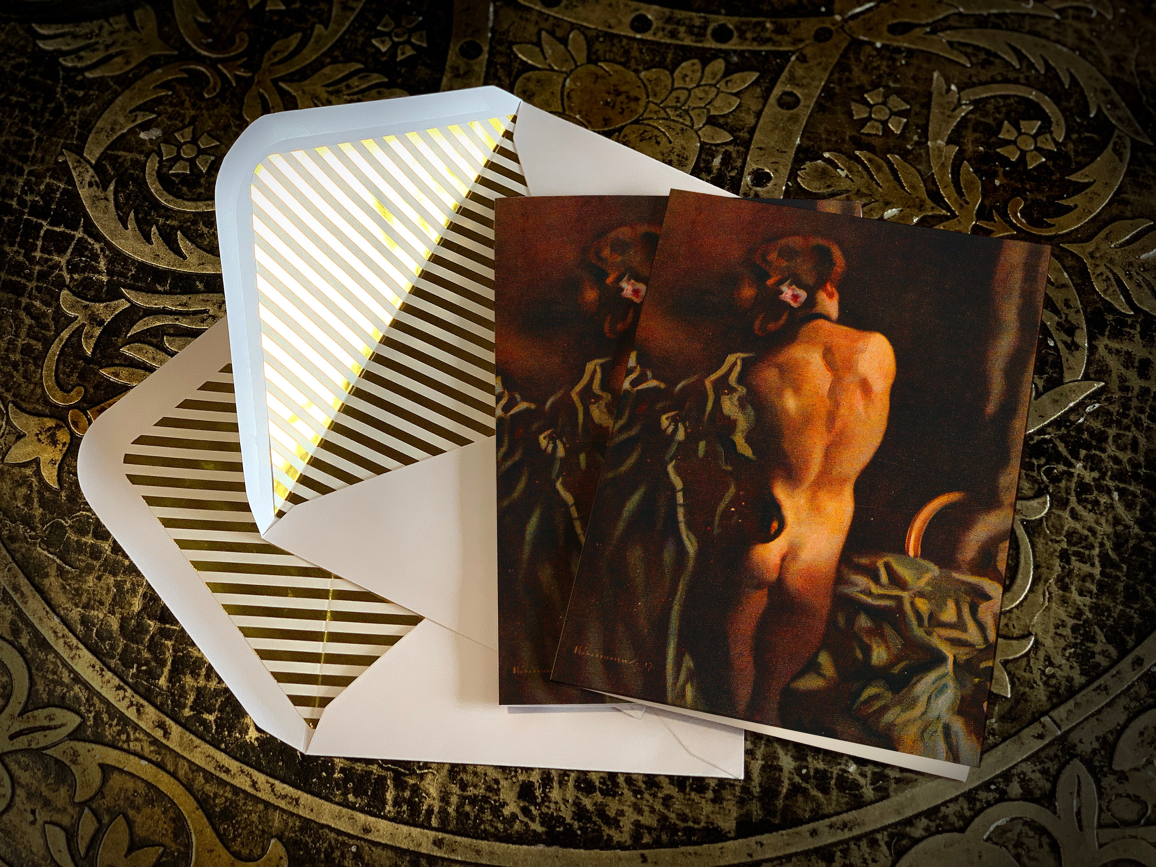 Rucken Akt by Hugo von Habermann, LGBTIQA+ Greeting Card with Elegant Striped Gold Foil Envelope, 1 Card/Envelope