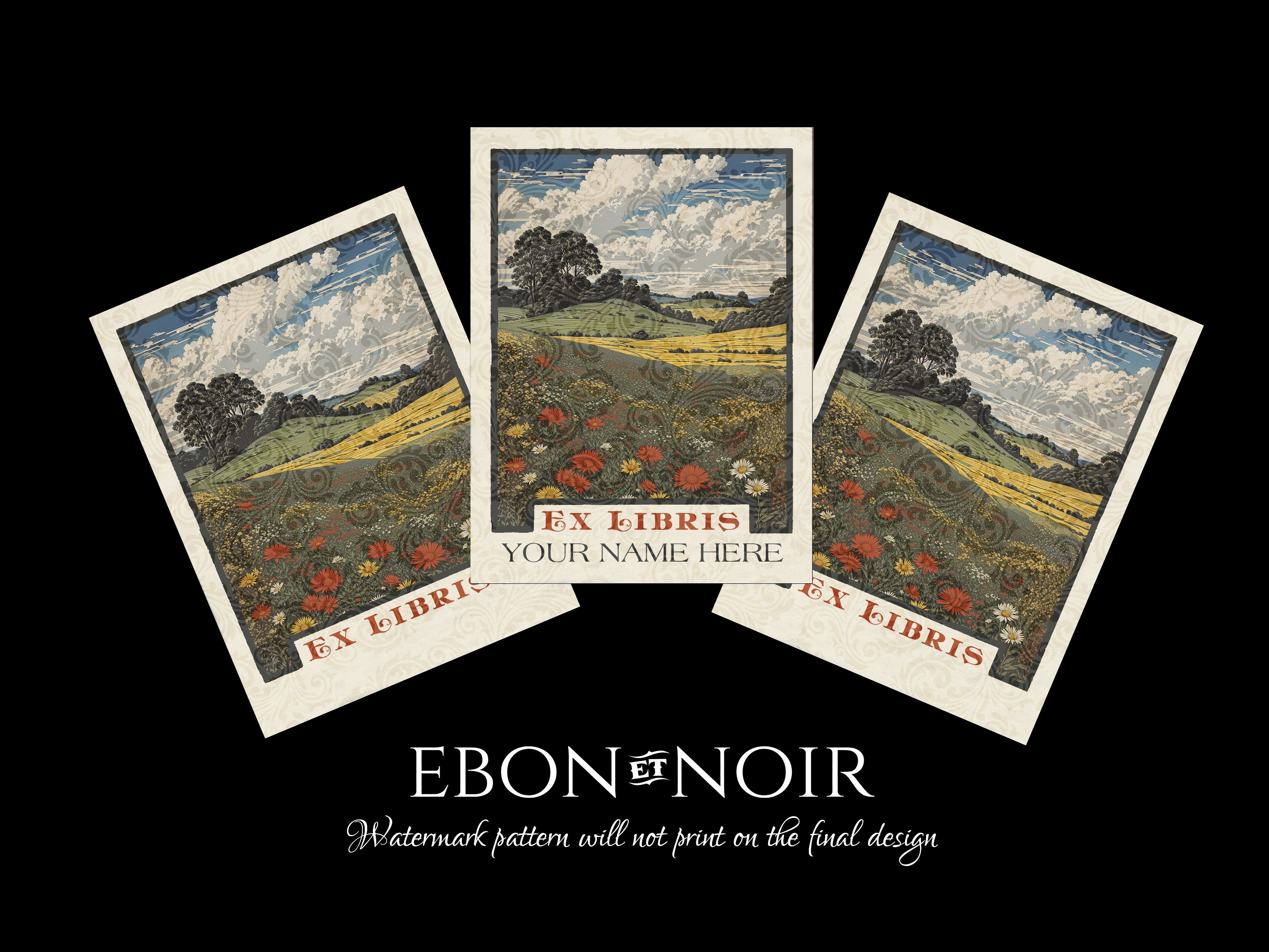 Wildflower Meadow, Personalized Ex-Libris Bookplates, Crafted on Traditional Gummed Paper, 3in x 4in, Set of 30