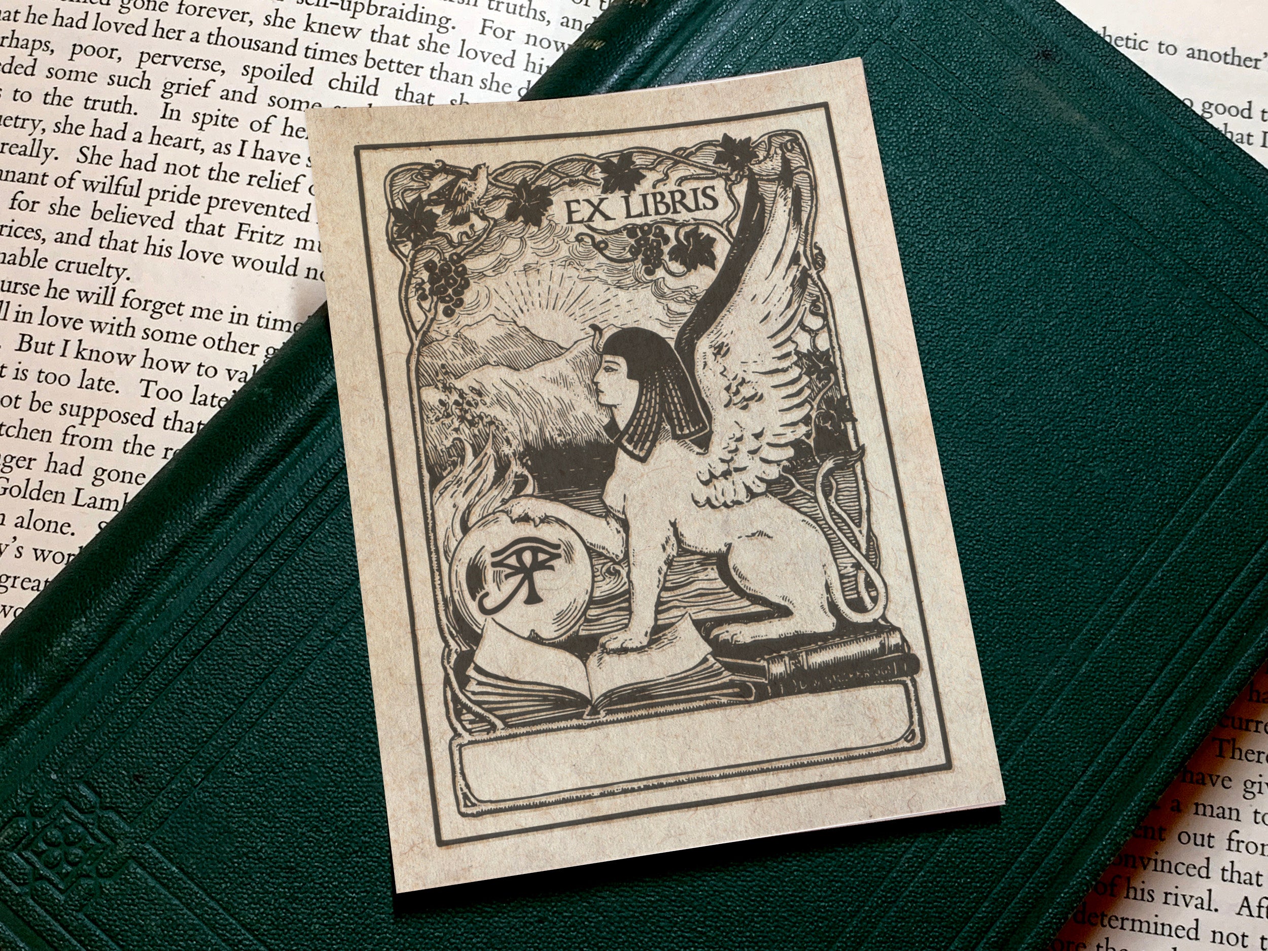 Sphinx and Ankh, Personalized Ex-Libris Bookplates, Crafted on Traditional Gummed Paper, 3in x 4in, Set of 30