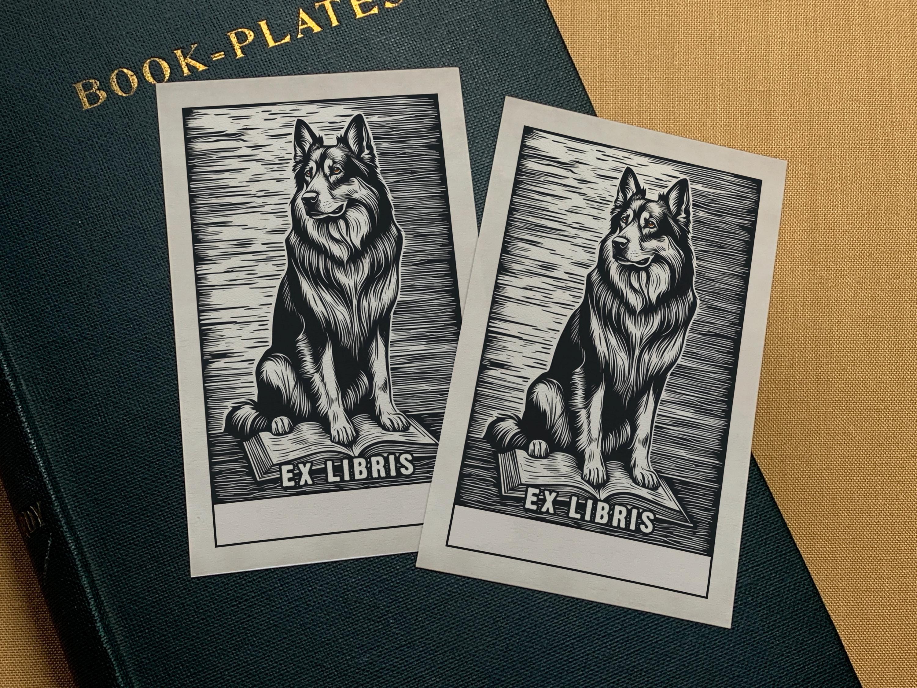 German Shepherd, Personalized Ex-Libris Bookplates, Crafted on Traditional Gummed Paper, 2.5in x 4in, Set of 30