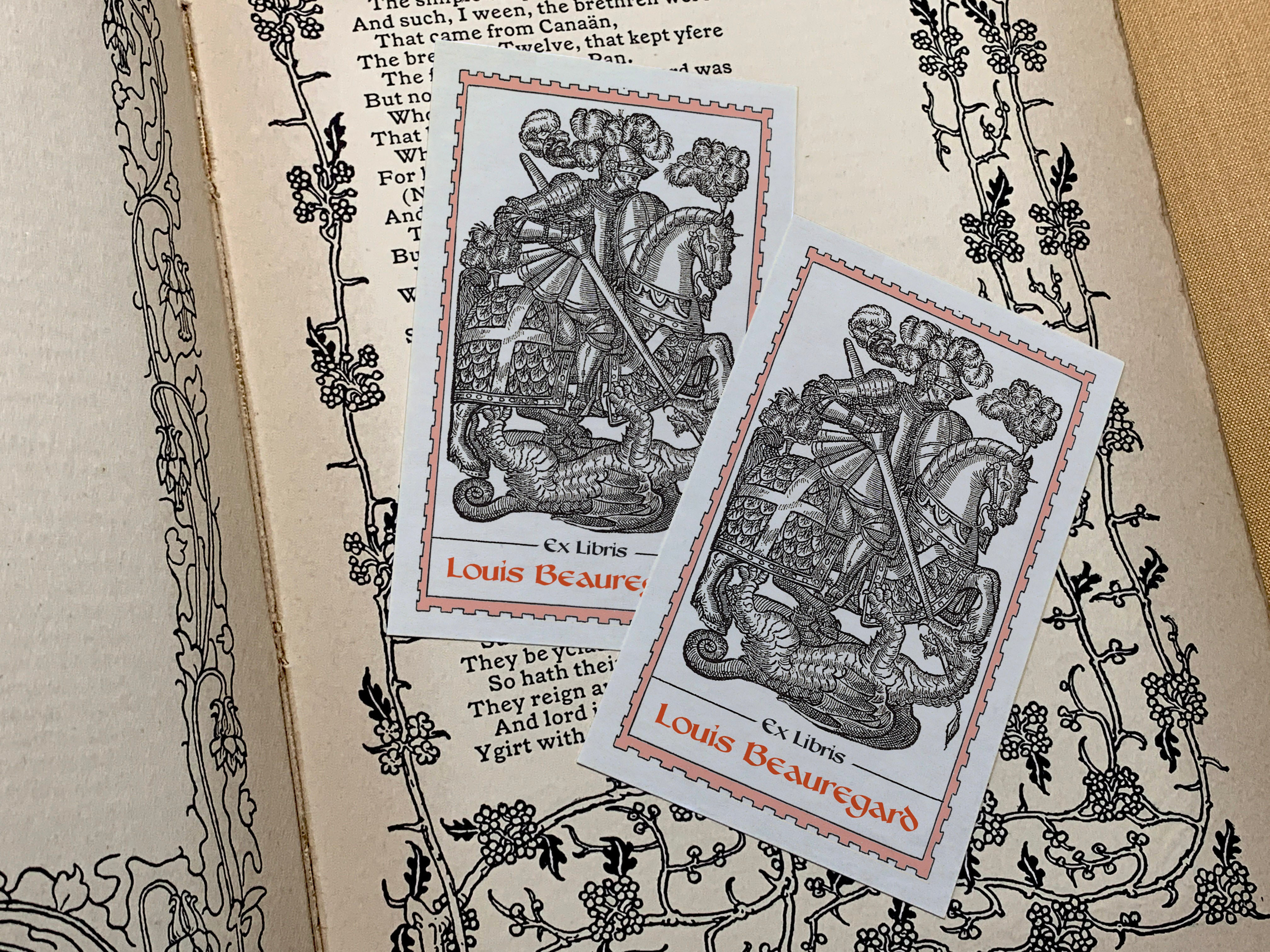 The Dragon Slayer, St. George, Personalized Ex-Libris Bookplates, Crafted on Traditional Gummed Paper, 2.5in x 4in, Set of 30