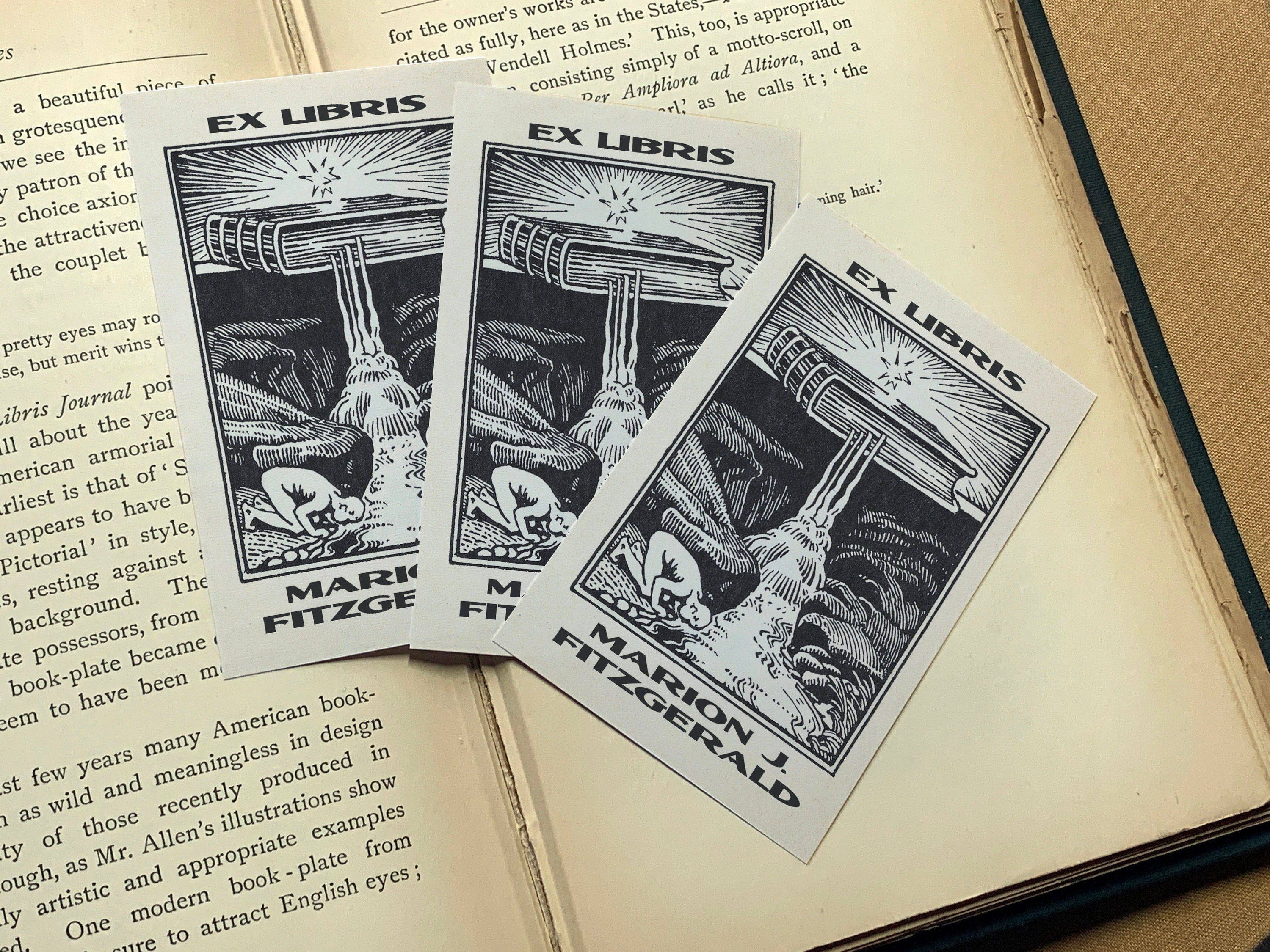 Thirst For Knowledge, Personalized Ex-Libris Bookplates, Crafted on Traditional Gummed Paper, 4in x 2.5in, Set of 30