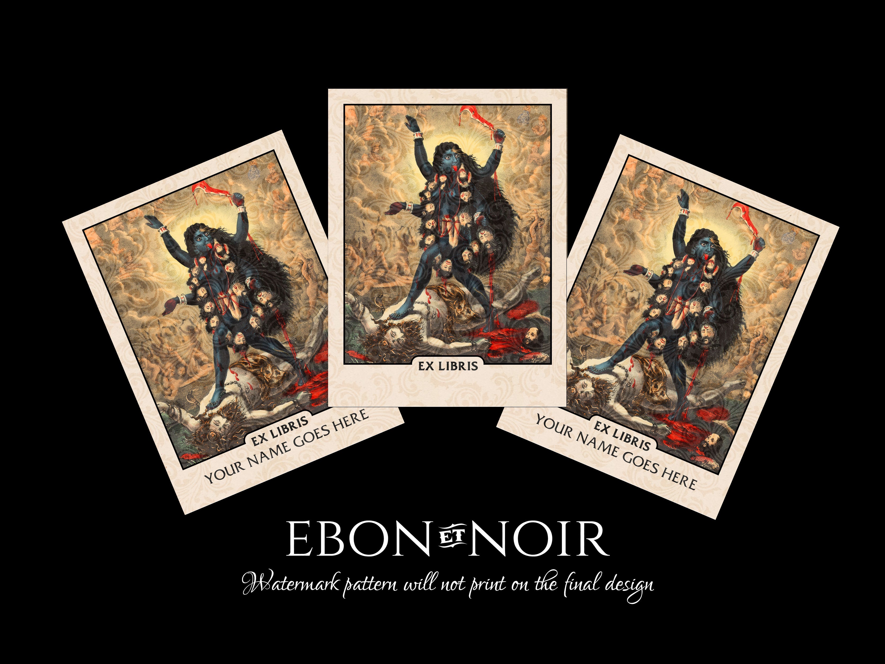 Goddess Kali, Personalized Ex-Libris Bookplates, Crafted on Traditional Gummed Paper, 3in x 4in, Set of 30