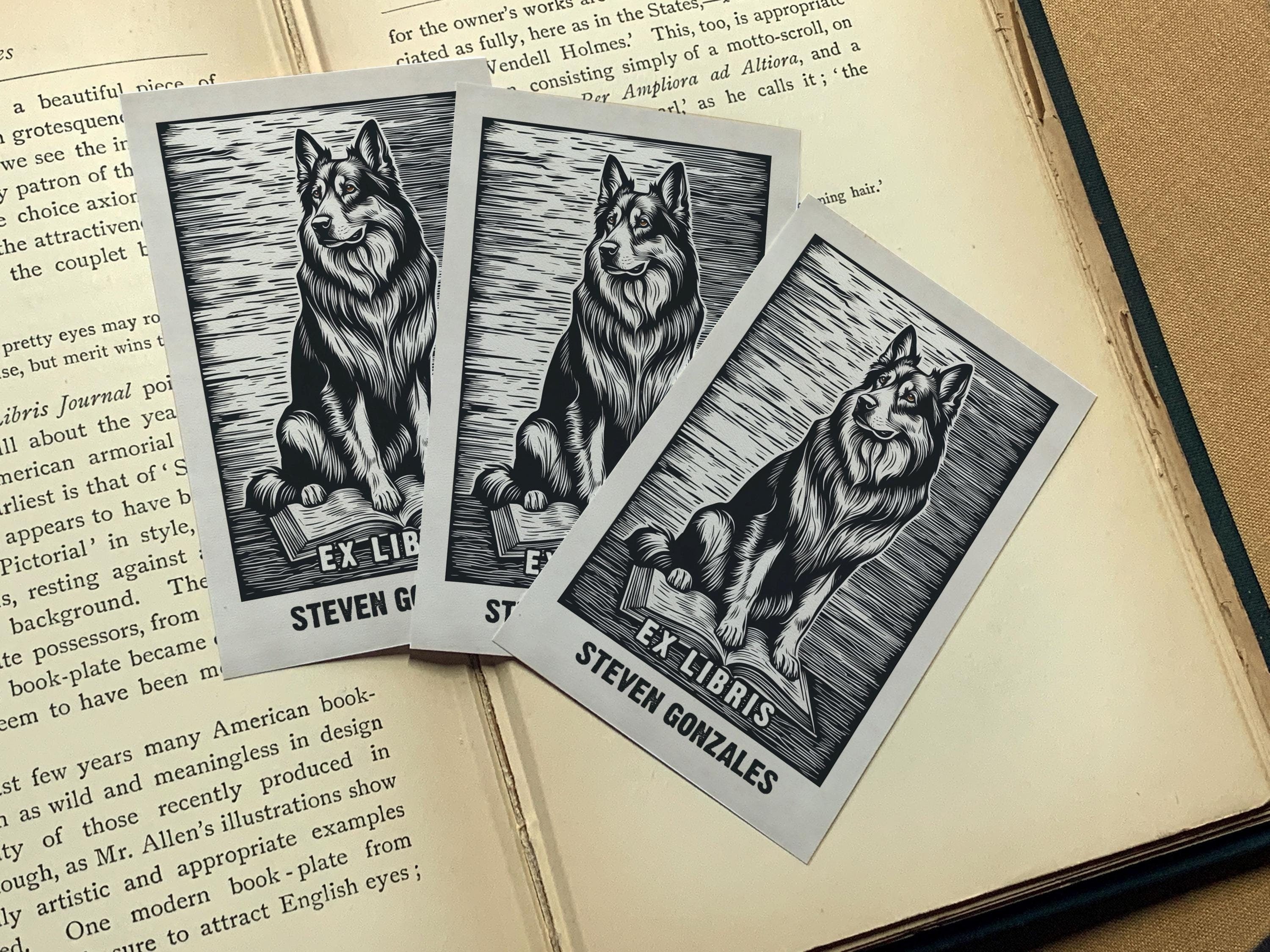 German Shepherd, Personalized Ex-Libris Bookplates, Crafted on Traditional Gummed Paper, 2.5in x 4in, Set of 30