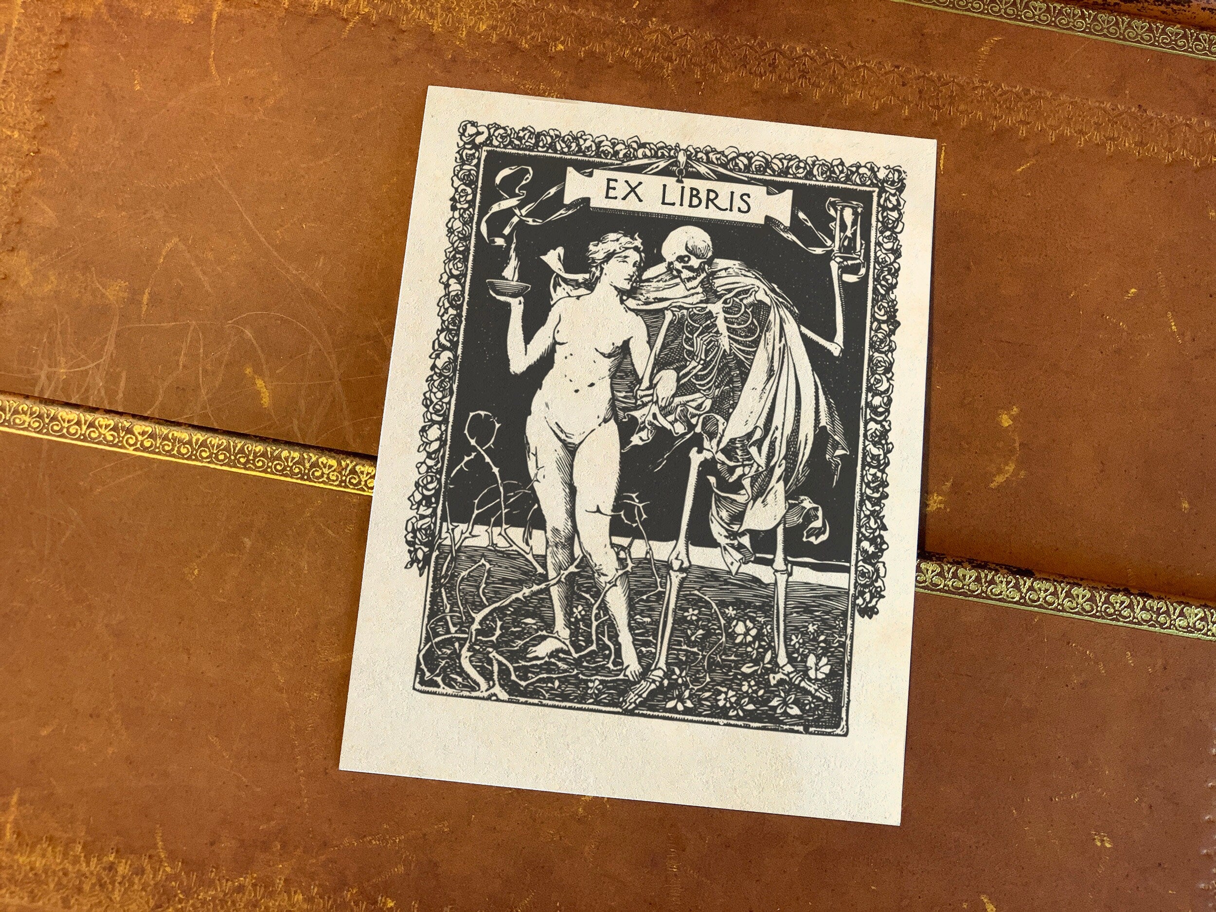 Beauty and Death, Personalized Ex-Libris Bookplates, Crafted on Traditional Gummed Paper, 3in x 4in, Set of 30