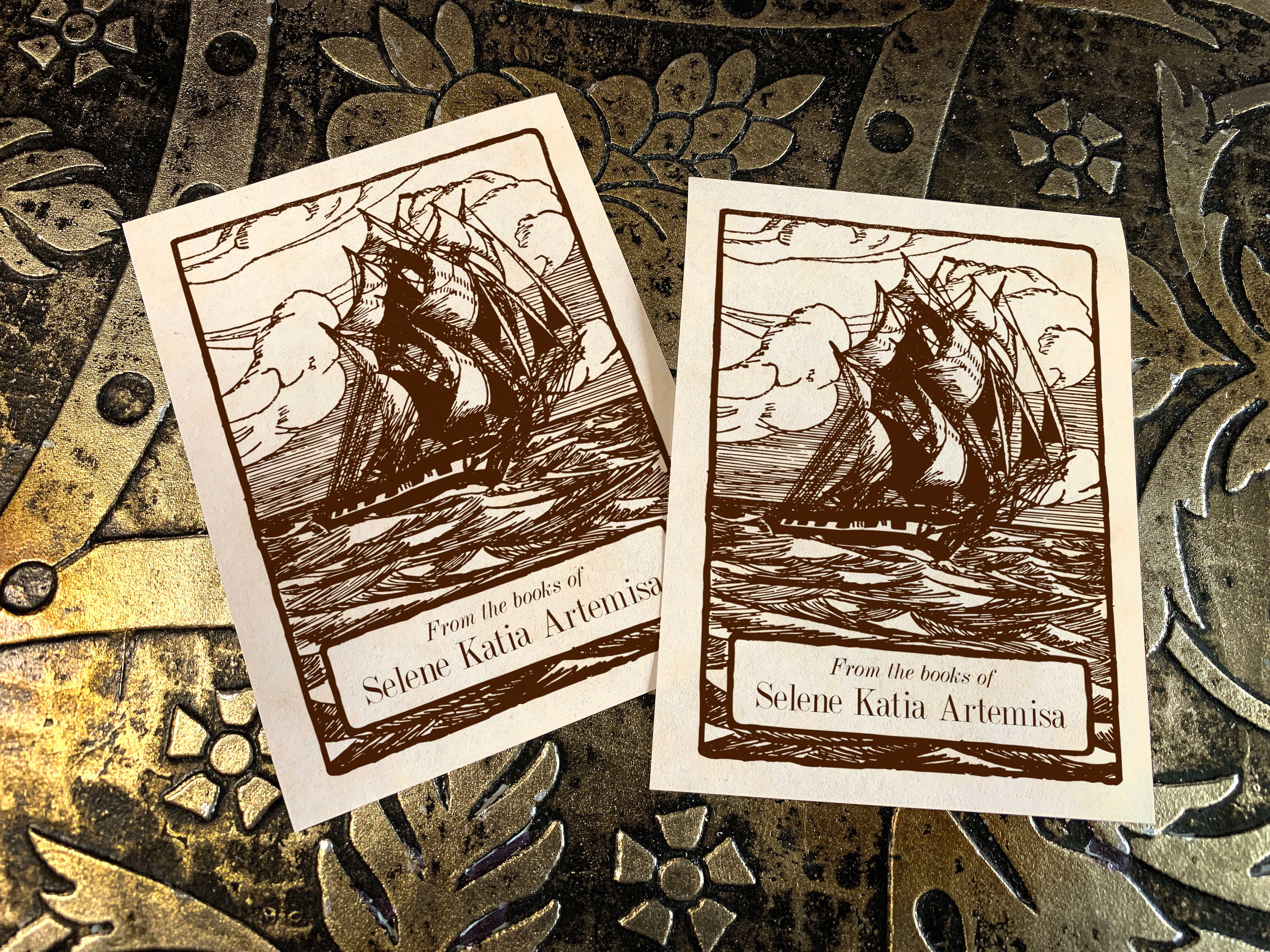 Sea Clipper, Personalized Naval Ex-Libris Bookplates, Crafted on Traditional Gummed Paper, 3in x 4in, Set of 30