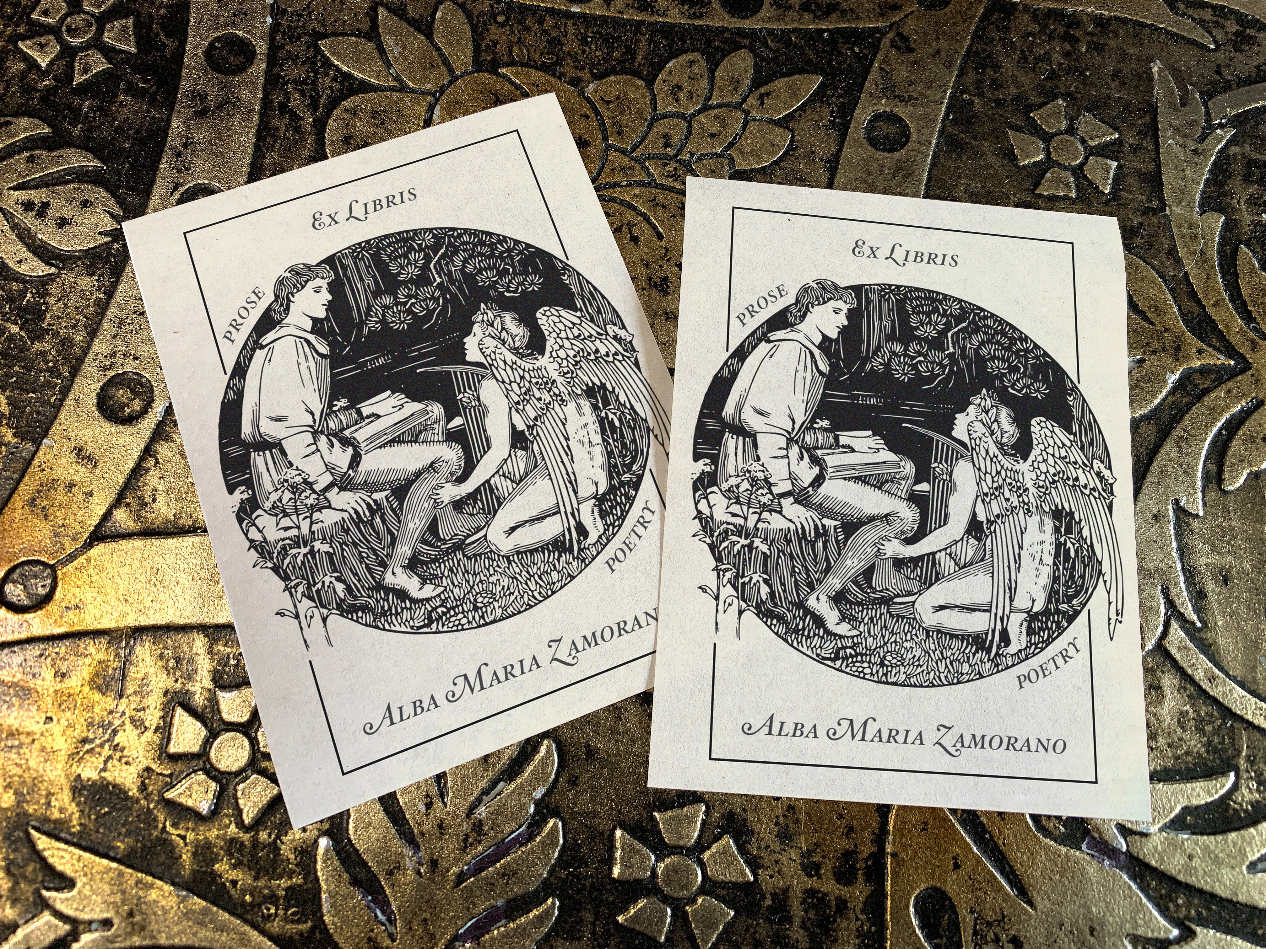 Prose and Poetry, Personalized Ex-Libris Bookplates, Crafted on Traditional Gummed Paper, 3in x 4in, Set of 30