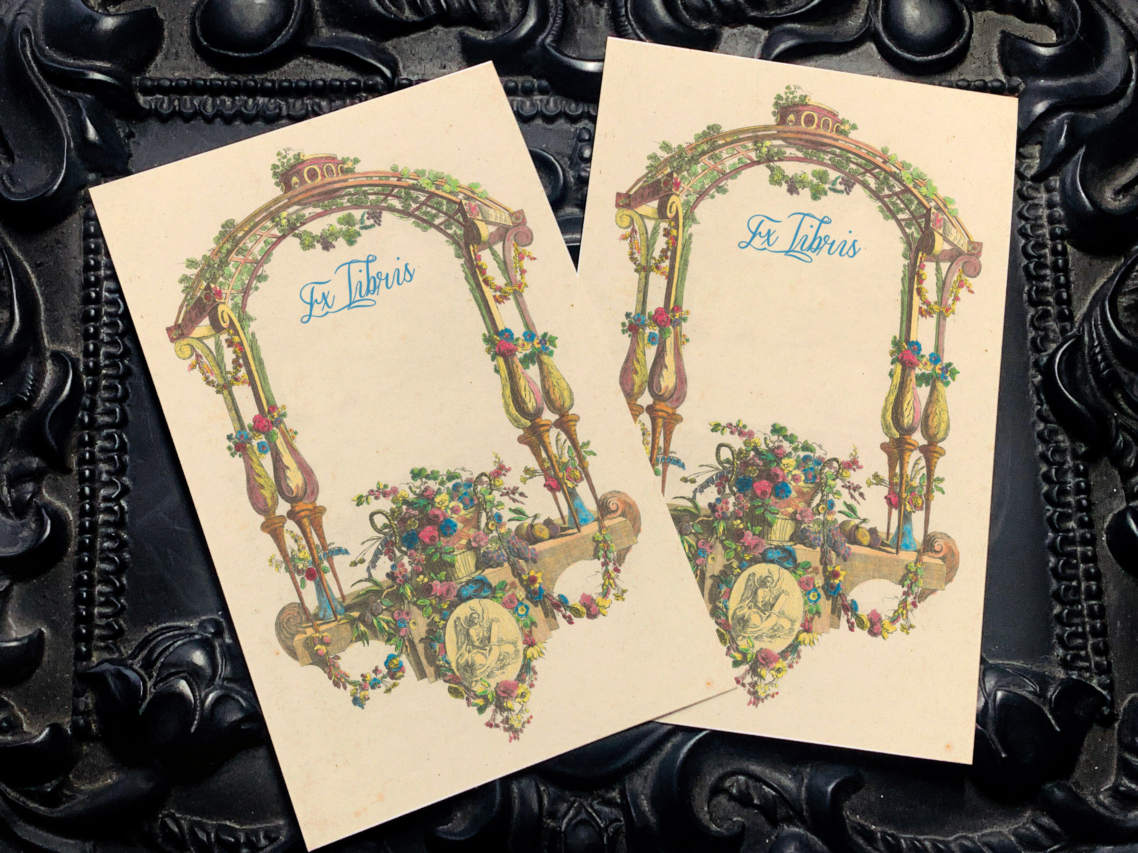 French Floral Trellis, Personalized Baroque Ex-Libris Bookplates, Crafted on Traditional Gummed Paper, 2.5in x 4in, Set of 30