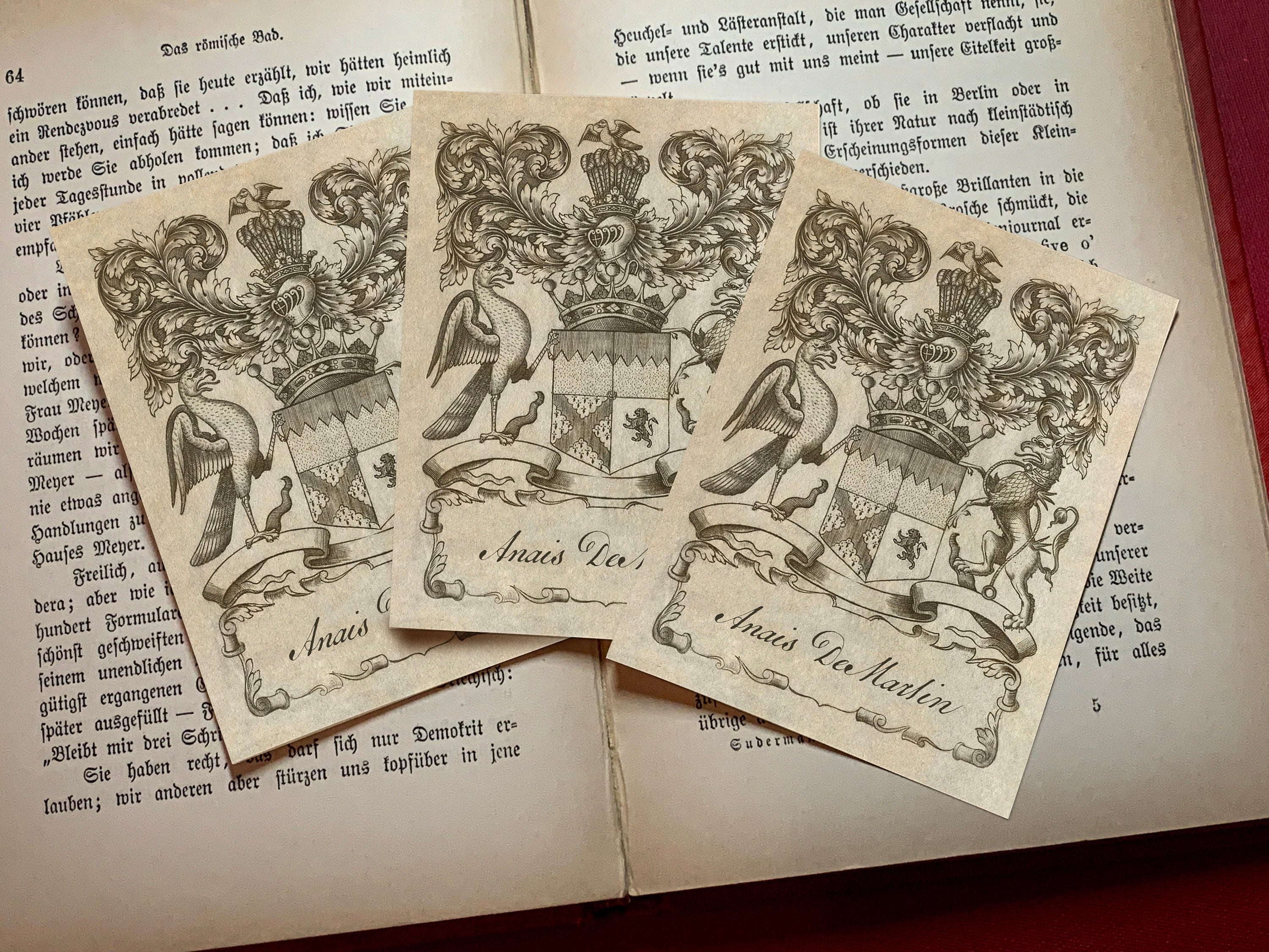 Eagle and Griffon, Personalized Heraldic Ex-Libris Bookplates, Crafted on Traditional Gummed Paper, 3in x 4in, Set of 30