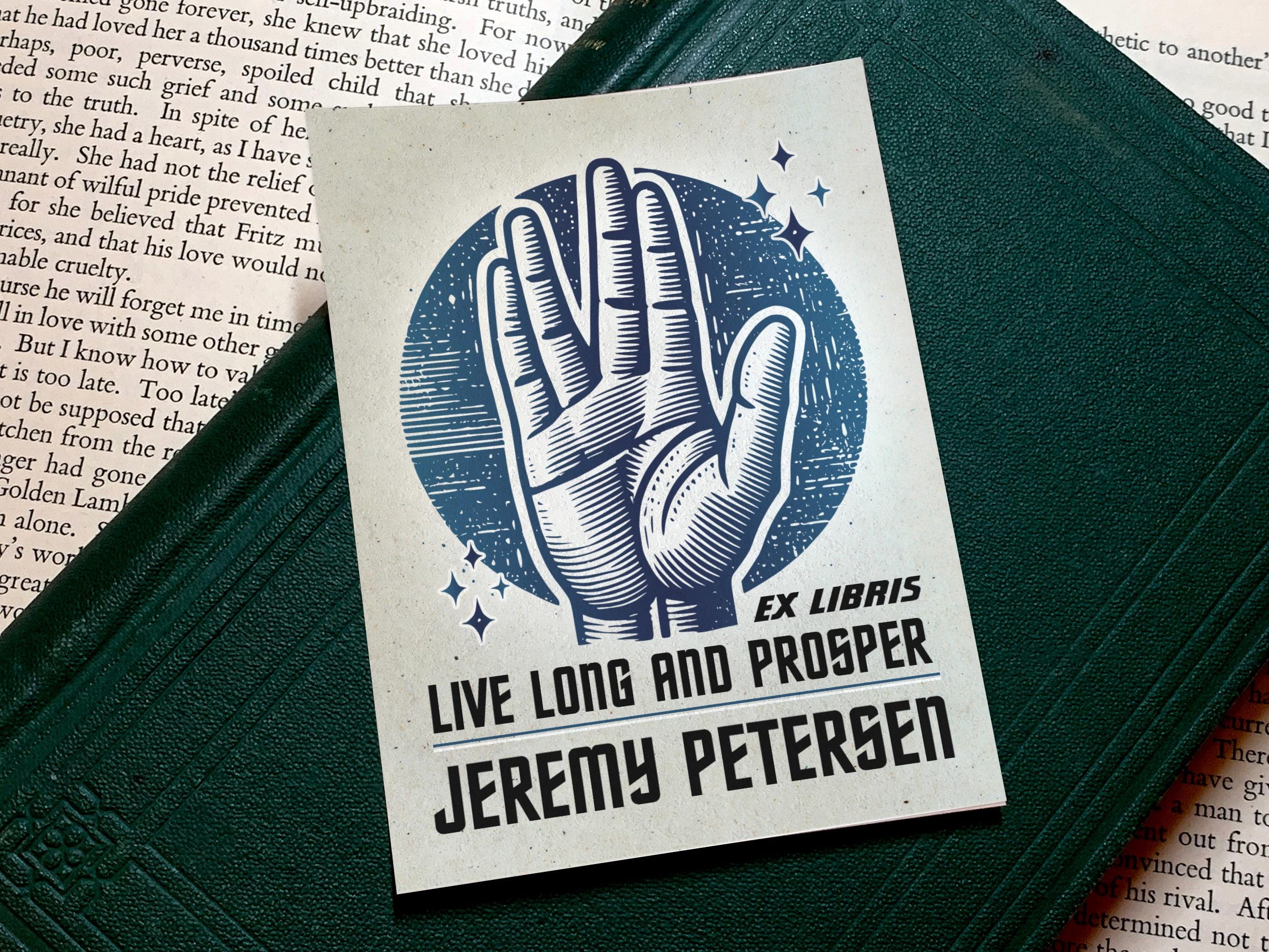 Live Long and Prosper, Sci-fi Personalized Ex-Libris Bookplates, Crafted on Traditional Gummed Paper, 3in x 4in, Set of 30