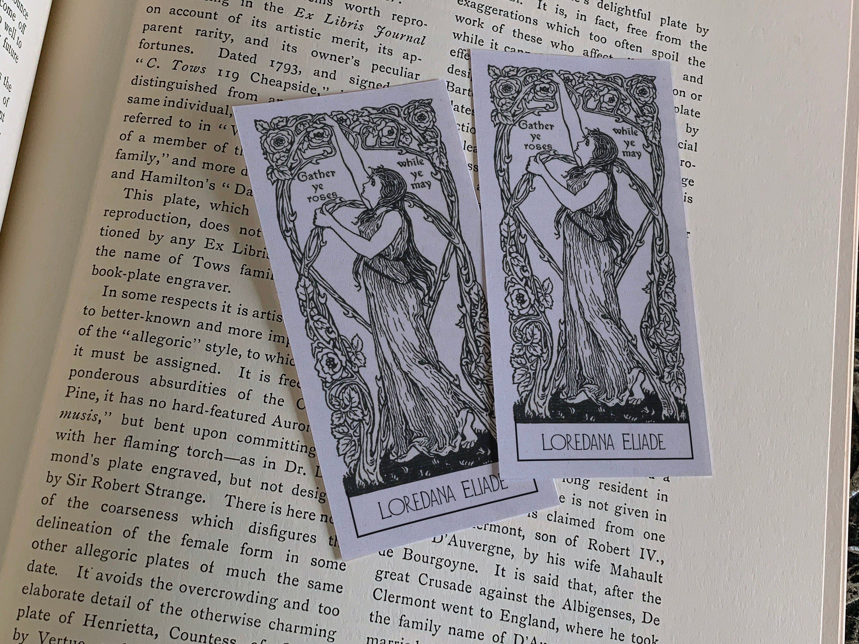 Gather Ye Roses While Ye May, Personalized Ex-Libris Bookplates, Crafted on Traditional Gummed Paper, 4in x 2in, Set of 30