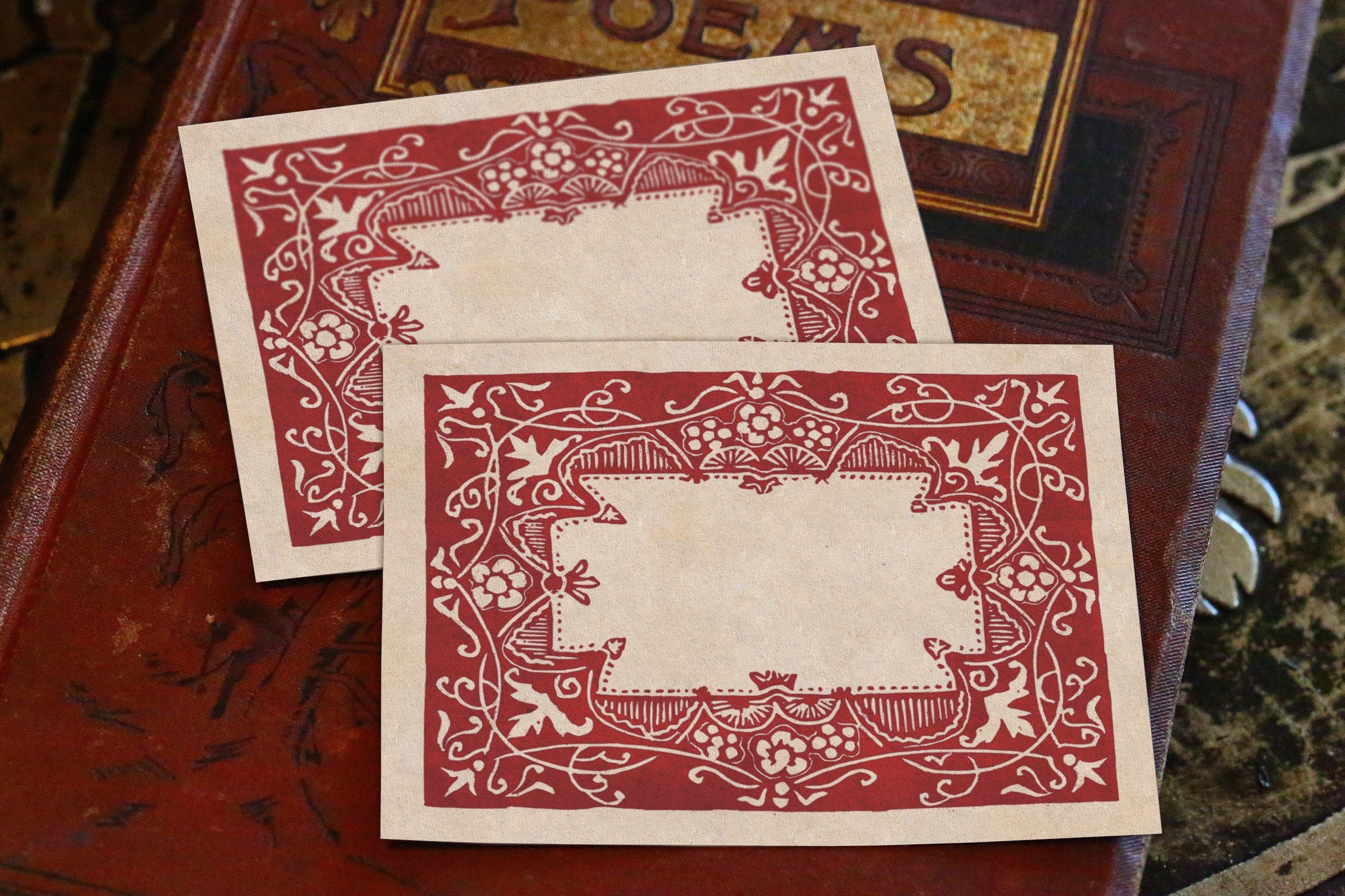 Floral Frieze, Personalized Ex-Libris Bookplates, Crafted on Traditional Gummed Paper, 3.25in x 2.5in, Set of 30