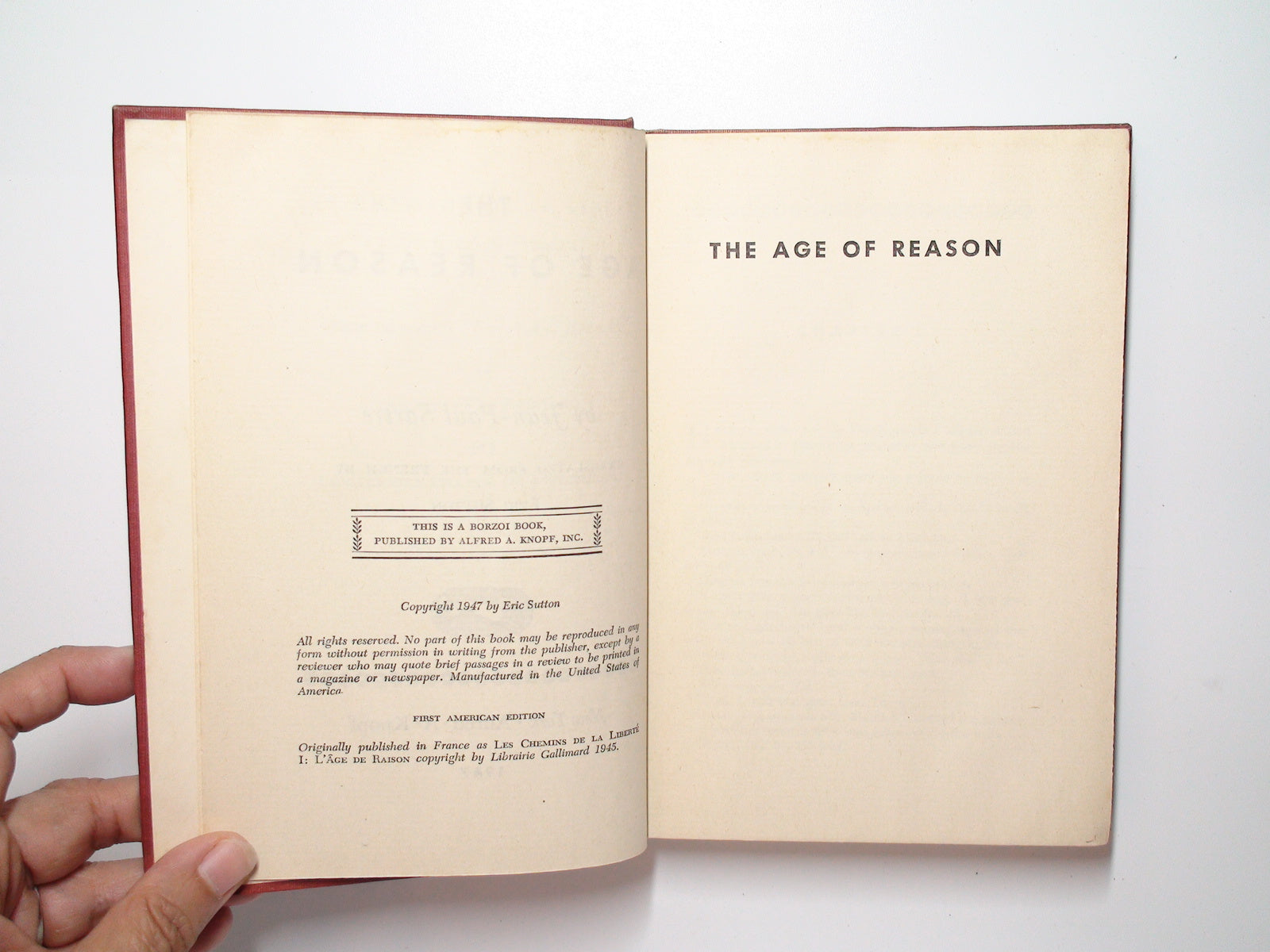The Age of Reason, by Jean Paul Sartre, 1st American Ed, No D/J, 1947