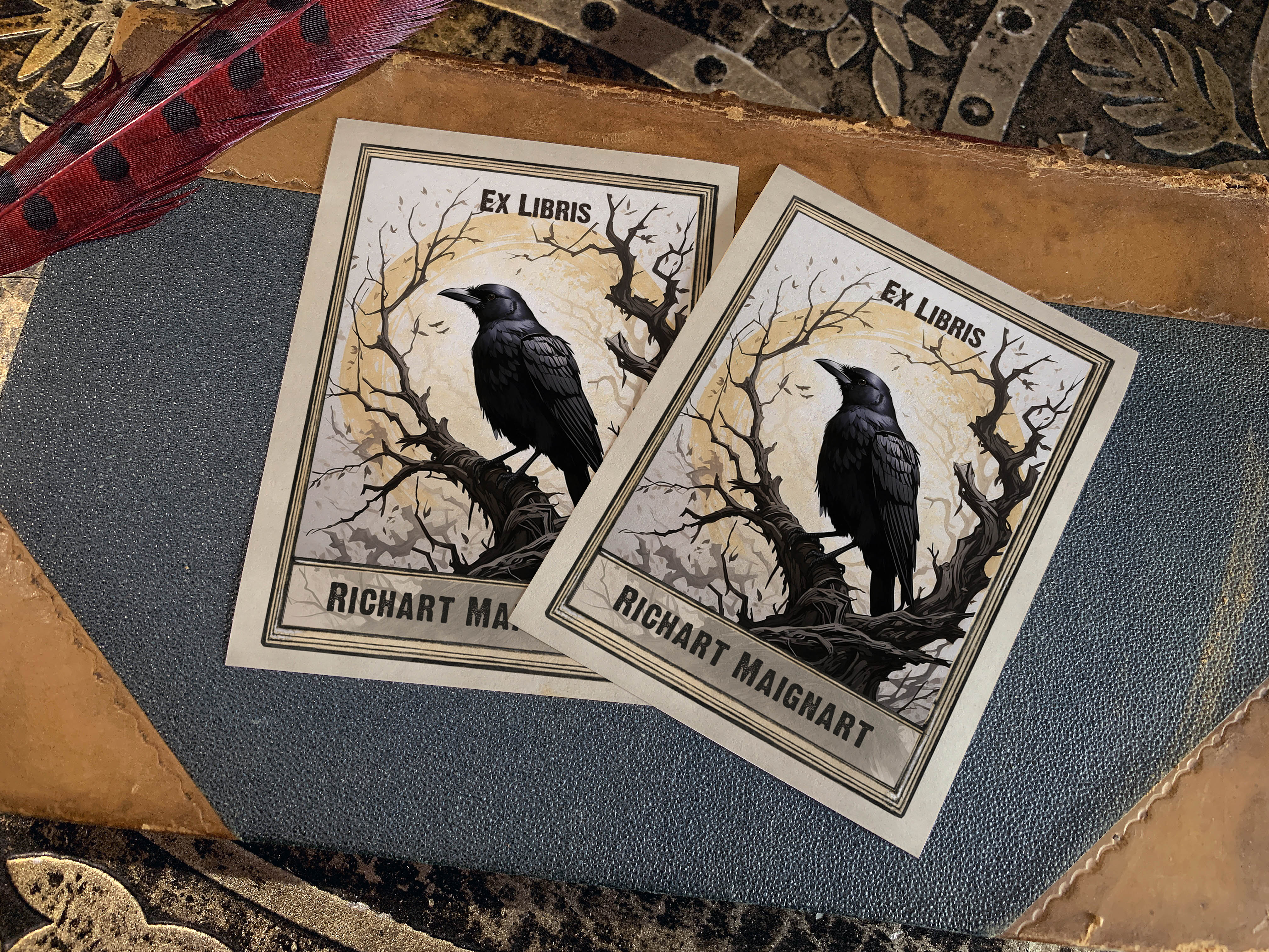 The Raven, Personalized Ex-Libris Bookplates, Crafted on Traditional Gummed Paper, 3in x 4in, Set of 30