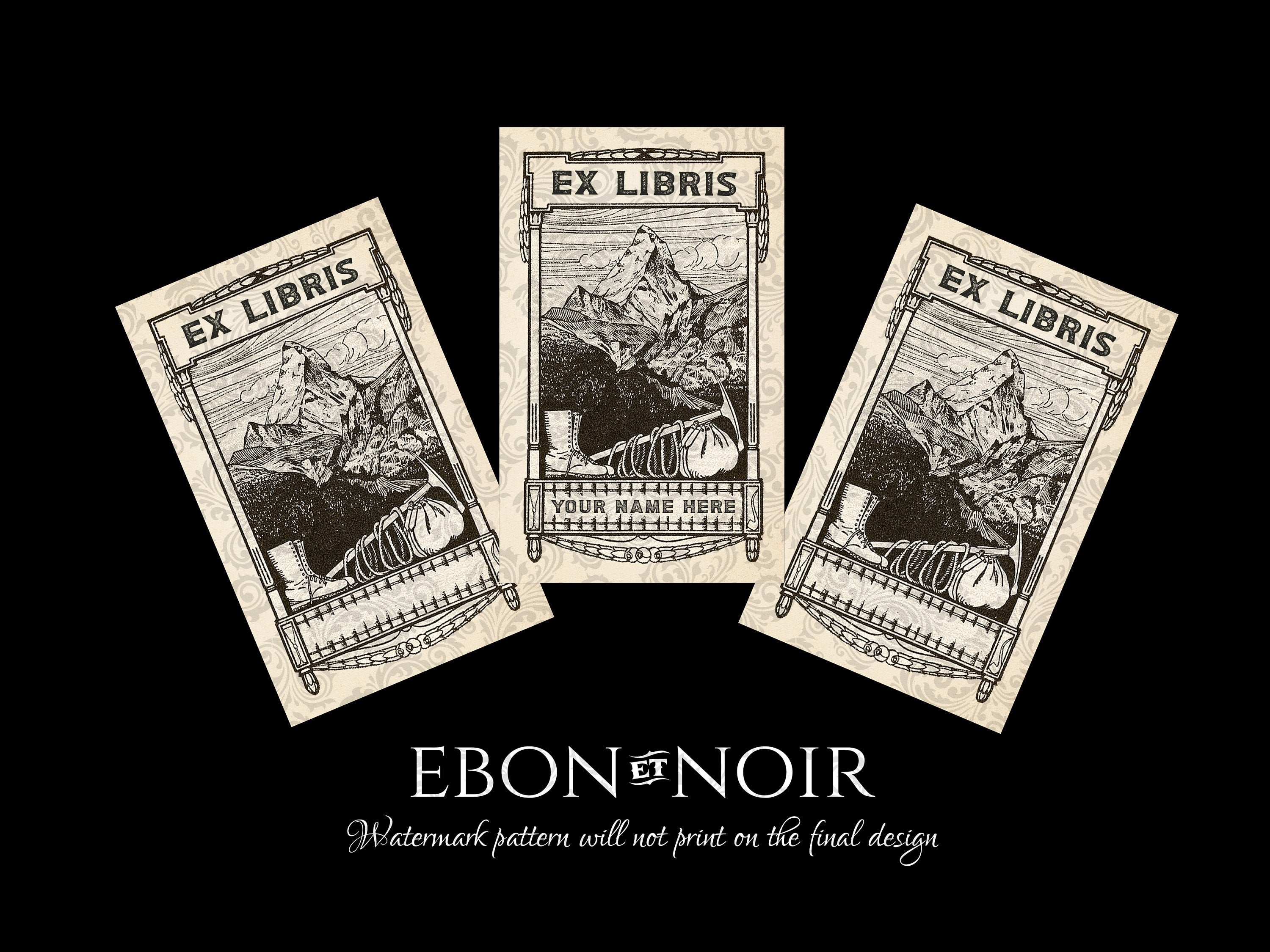 Trekking to the Matterhorn, Personalized Ex-Libris Bookplates, Crafted on Traditional Gummed Paper, 4in x 2.5in, Set of 30