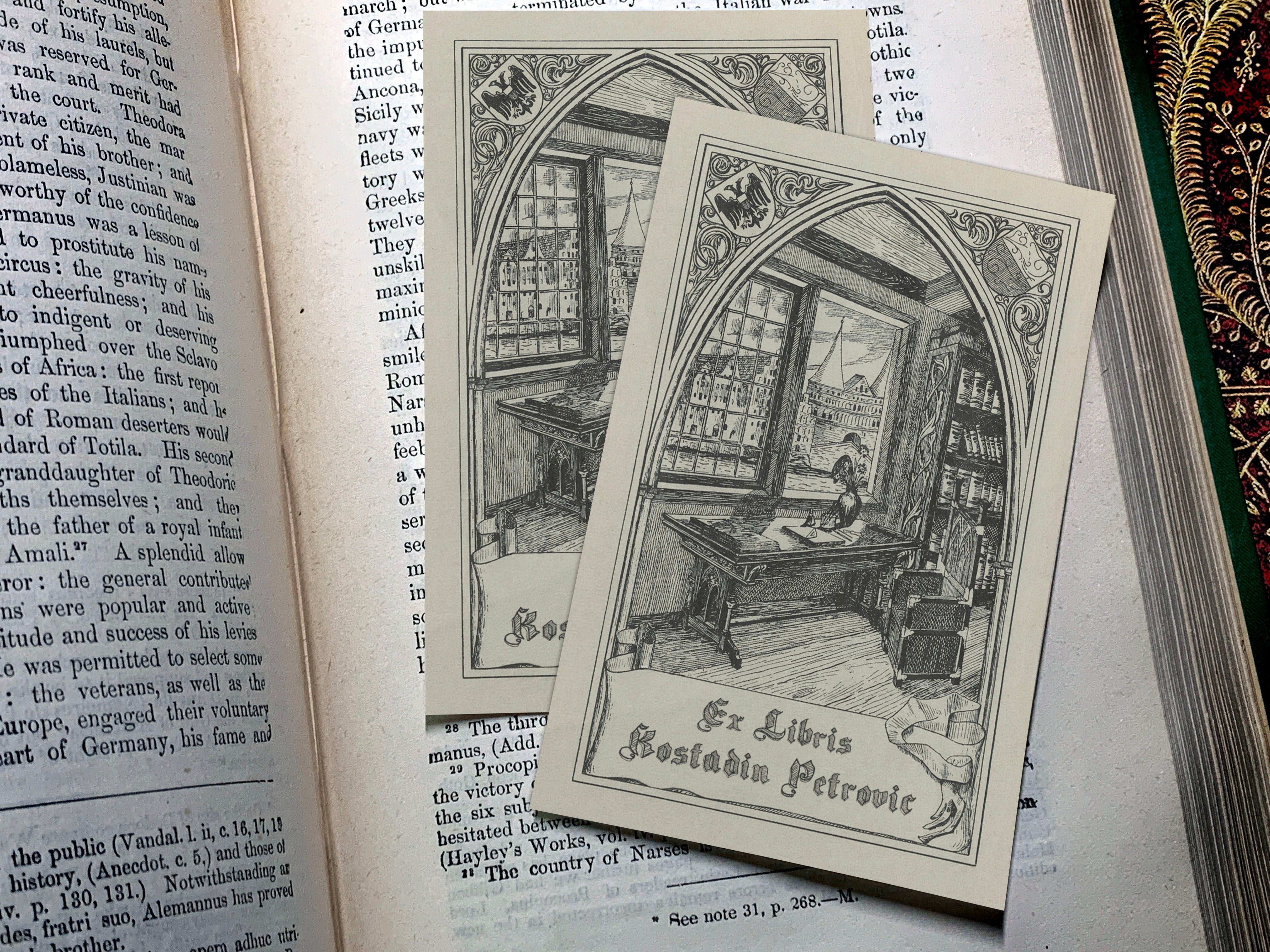 Gothic Arch, Personalized Ex-Libris Bookplates, Crafted on Traditional Gummed Paper, 2.5in x 4in, Set of 30