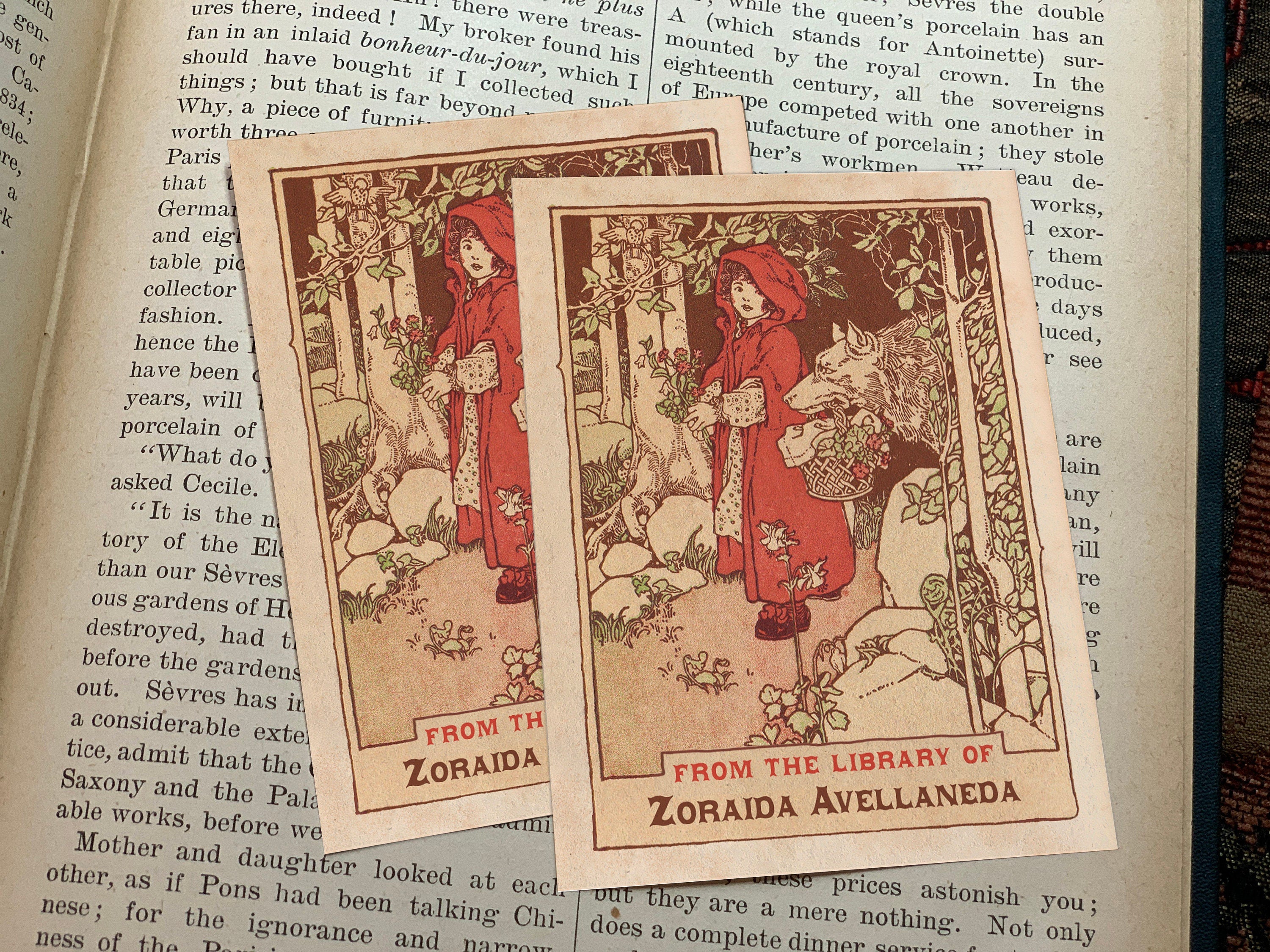 Little Red Riding Hood, Personalized Ex-Libris Bookplates, Crafted on Traditional Gummed Paper, 3in x 4in, Set of 30