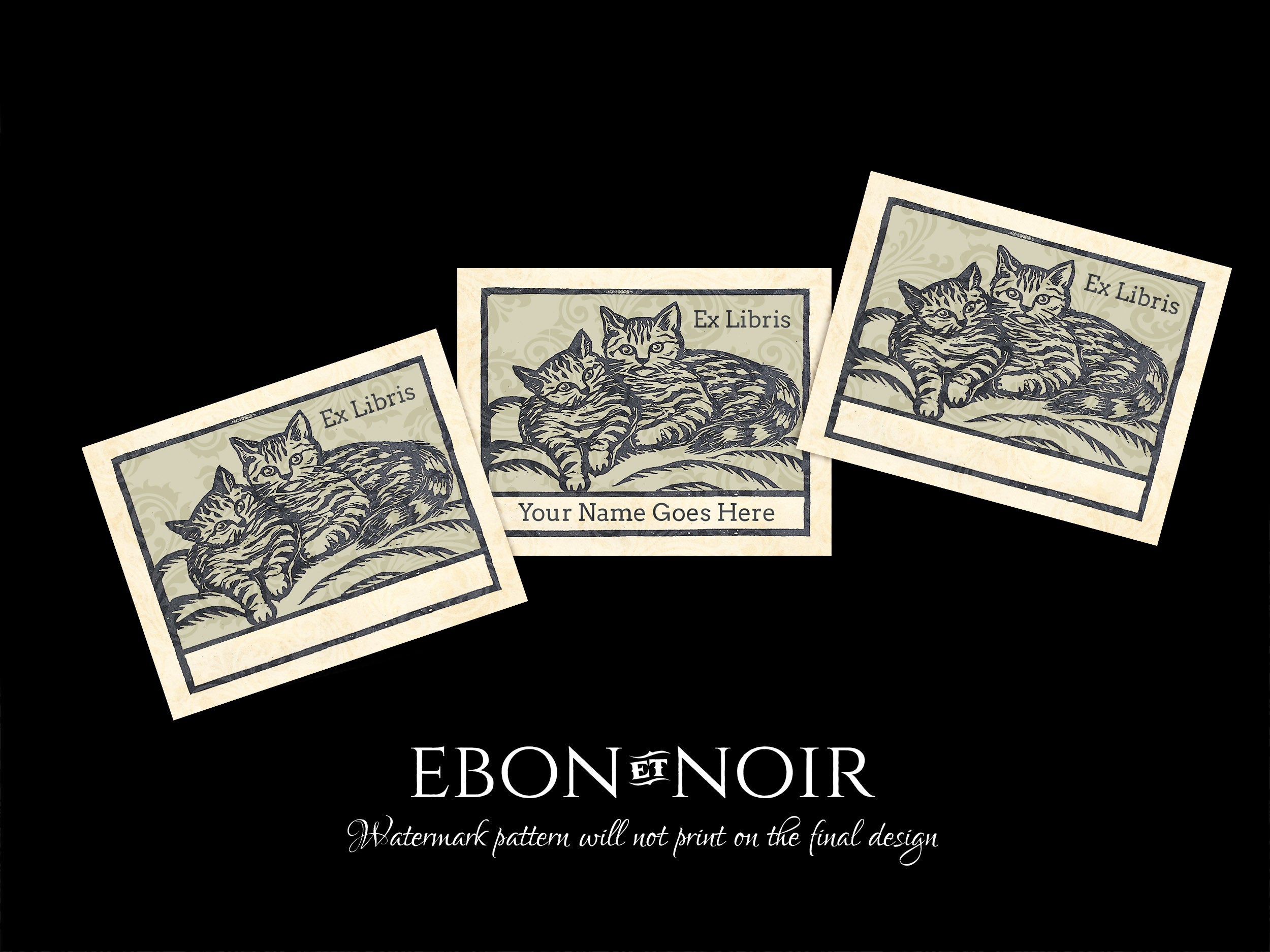 Pair of Kittens, Personalized Ex-Libris Bookplates, Crafted on Traditional Gummed Paper, 3.25in x 2.5in, Set of 30