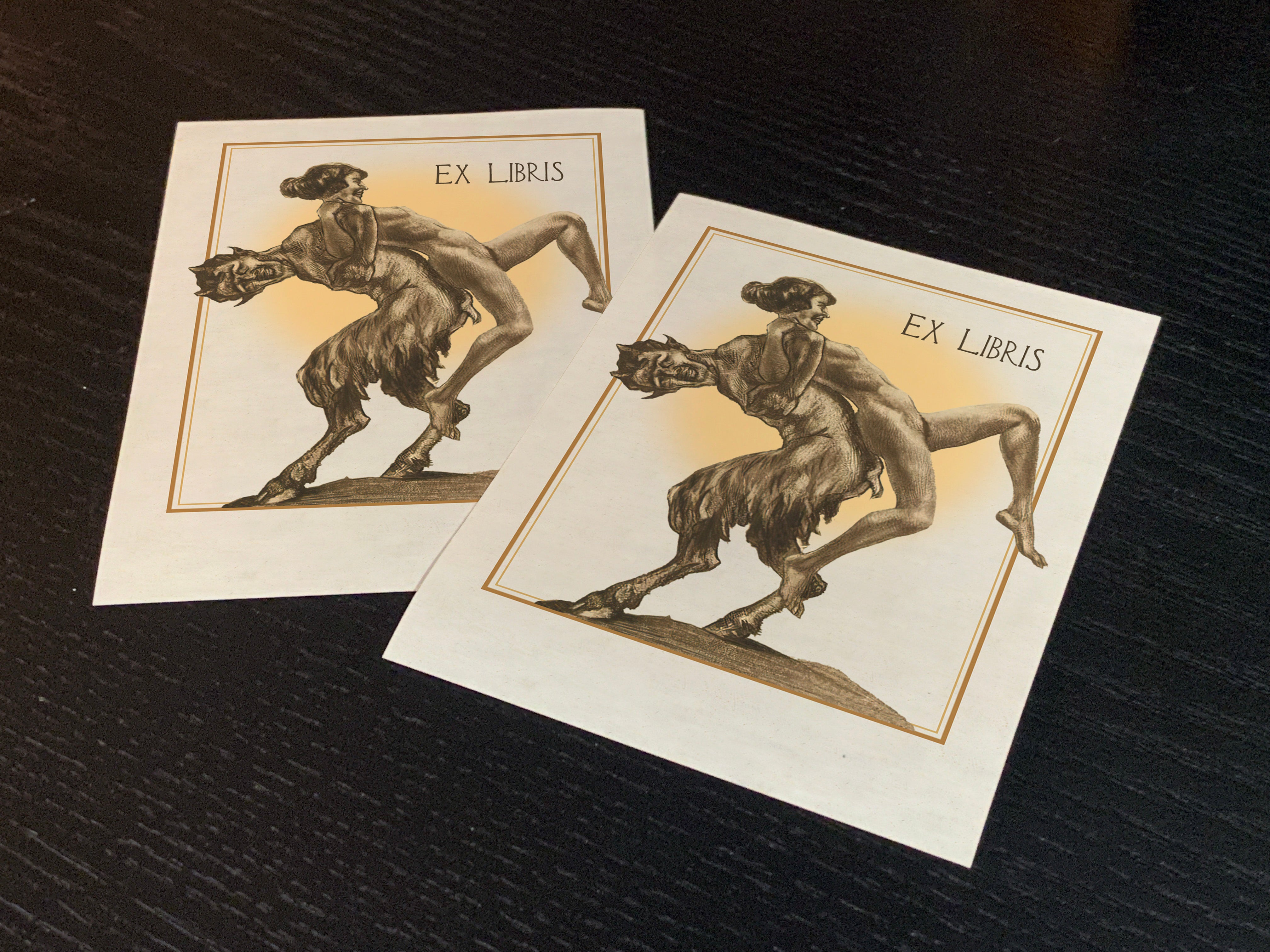 Mythical Revelry, Satyr and Nymph, Personalized, Ex-Libris Bookplates, Crafted on Traditional Gummed Paper, 3in x 4in, Set of 30