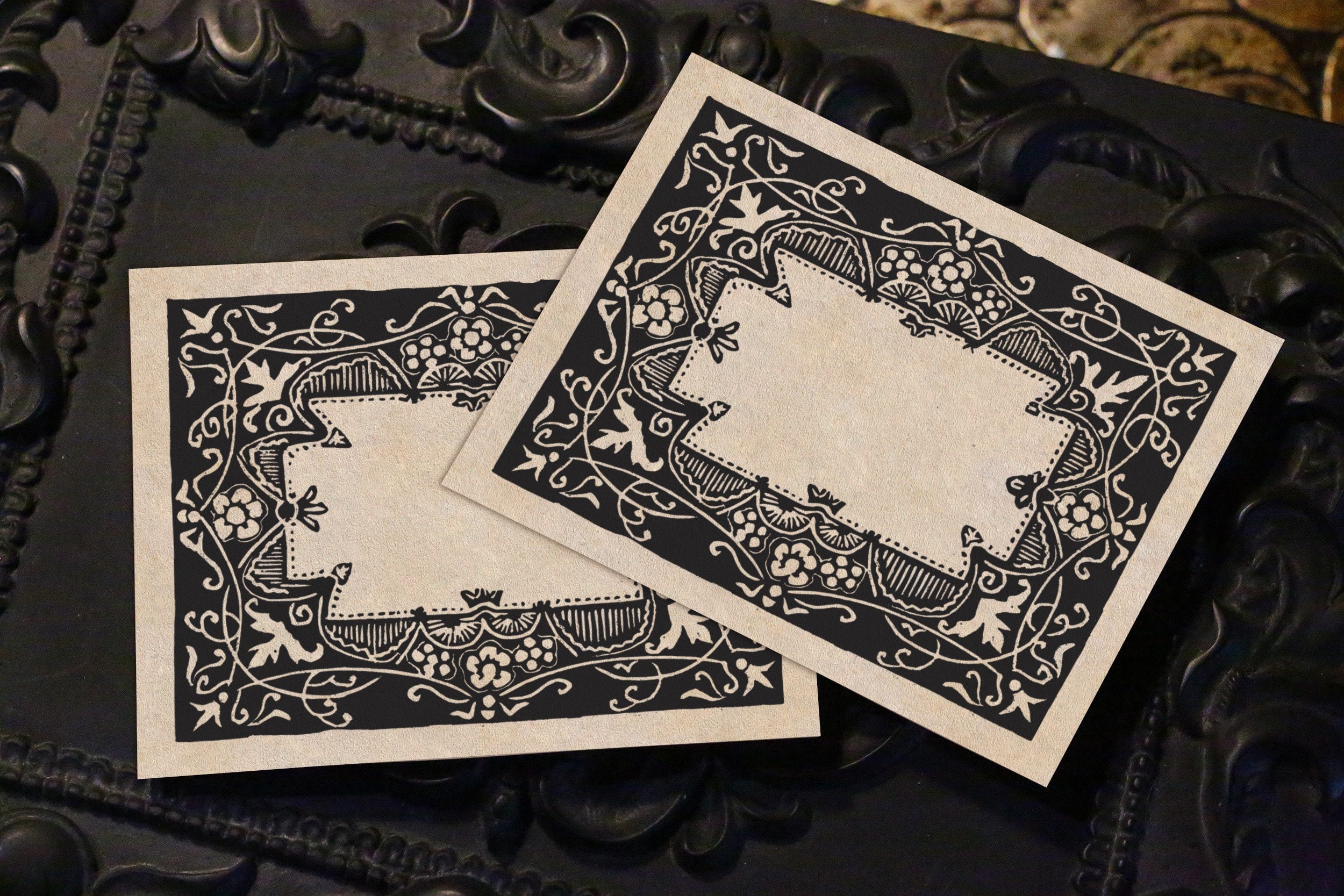 Floral Frieze, Personalized Ex-Libris Bookplates, Crafted on Traditional Gummed Paper, 3.25in x 2.5in, Set of 30