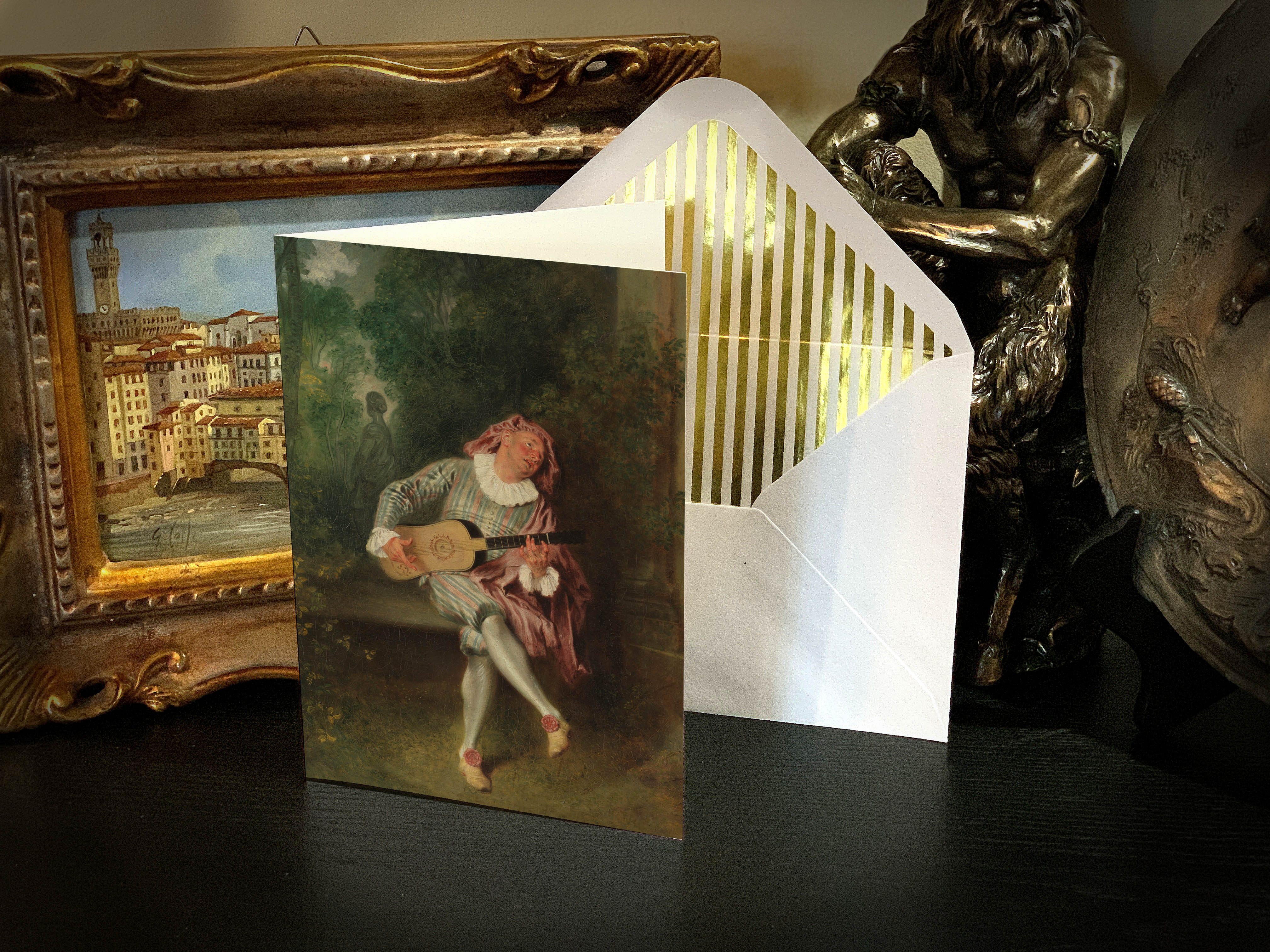 Romantic Interludes, Everyday Fine Art Greeting Cards with Elegant Striped Gold Foil Envelopes, 5in x 7in, 5 Cards/5 Envelopes