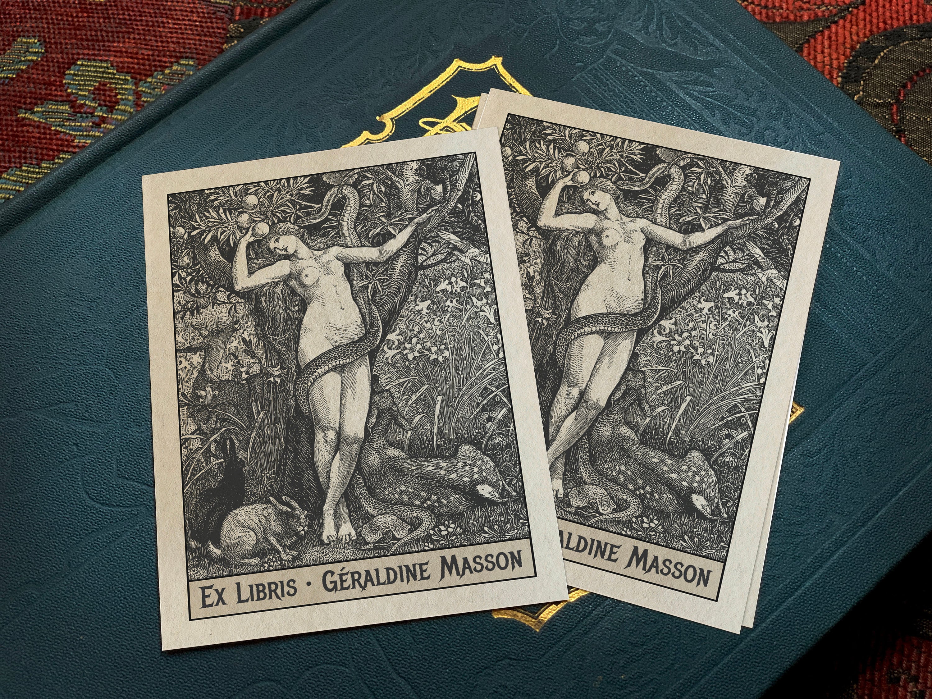 Eve and Serpent by Walter Crane, Personalized Ex-Libris Bookplates, Crafted on Traditional Gummed Paper, 3in x 4in, Set of 30