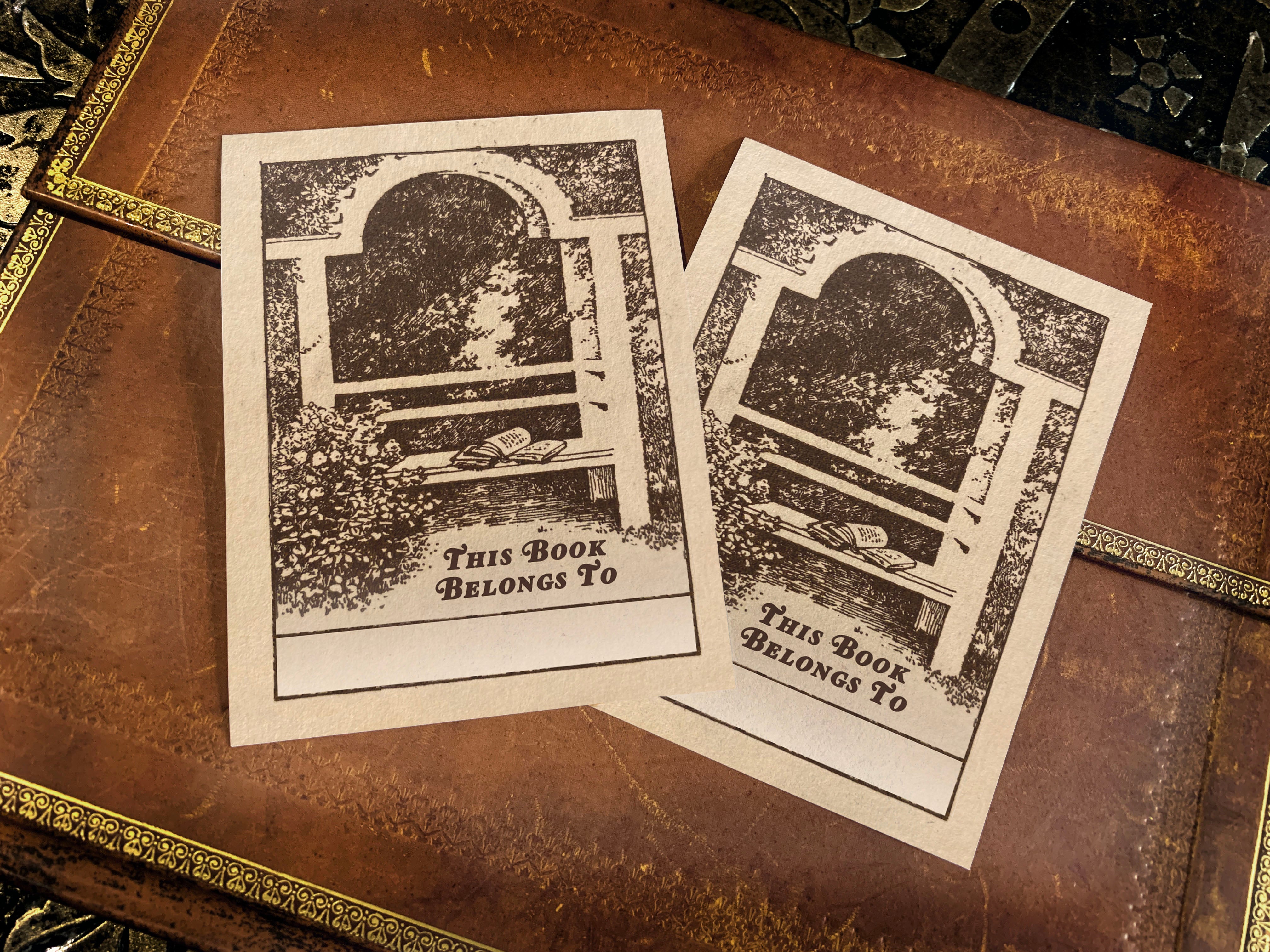 Garden Bench, Personalized Ex-Libris Bookplates, Crafted on Traditional Gummed Paper, 3in x 4in, Set of 30