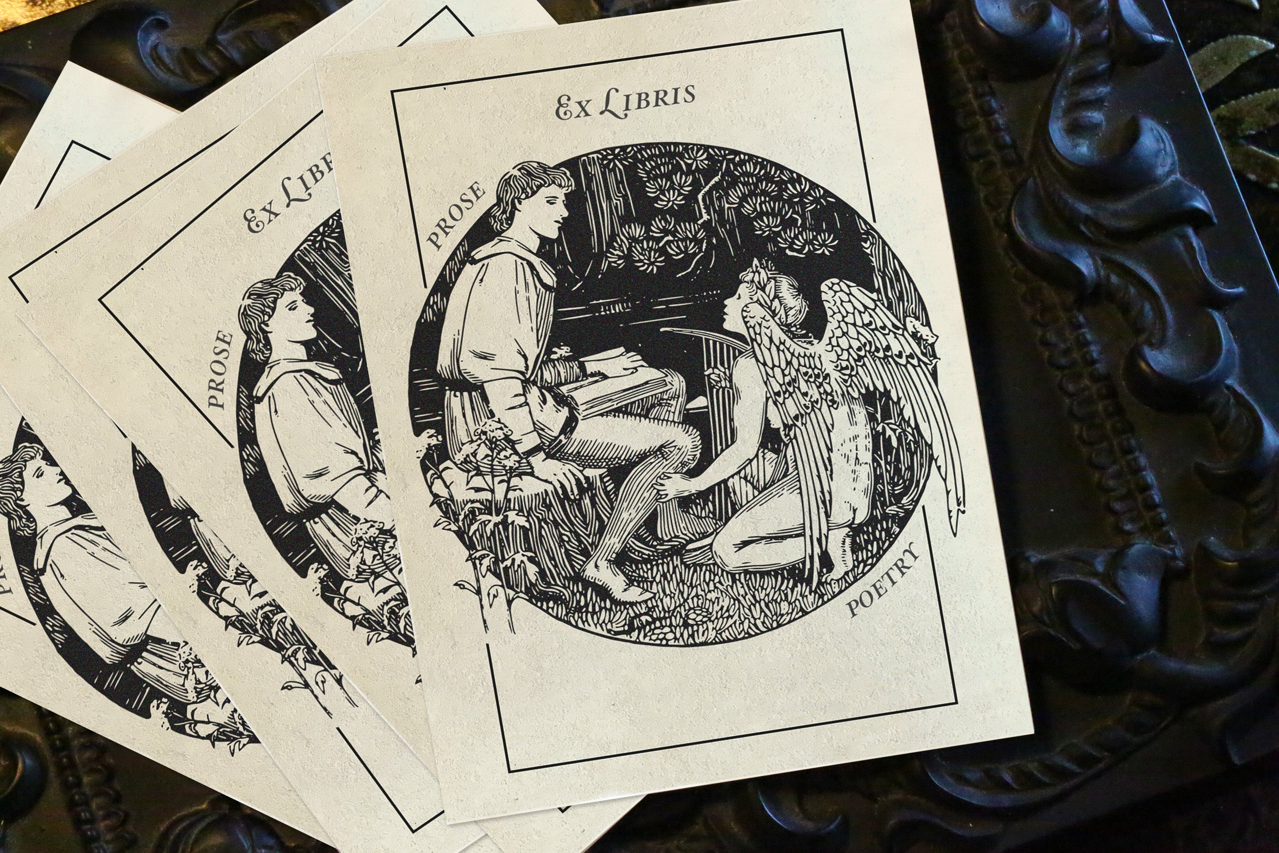 Prose and Poetry, Personalized Ex-Libris Bookplates, Crafted on Traditional Gummed Paper, 3in x 4in, Set of 30