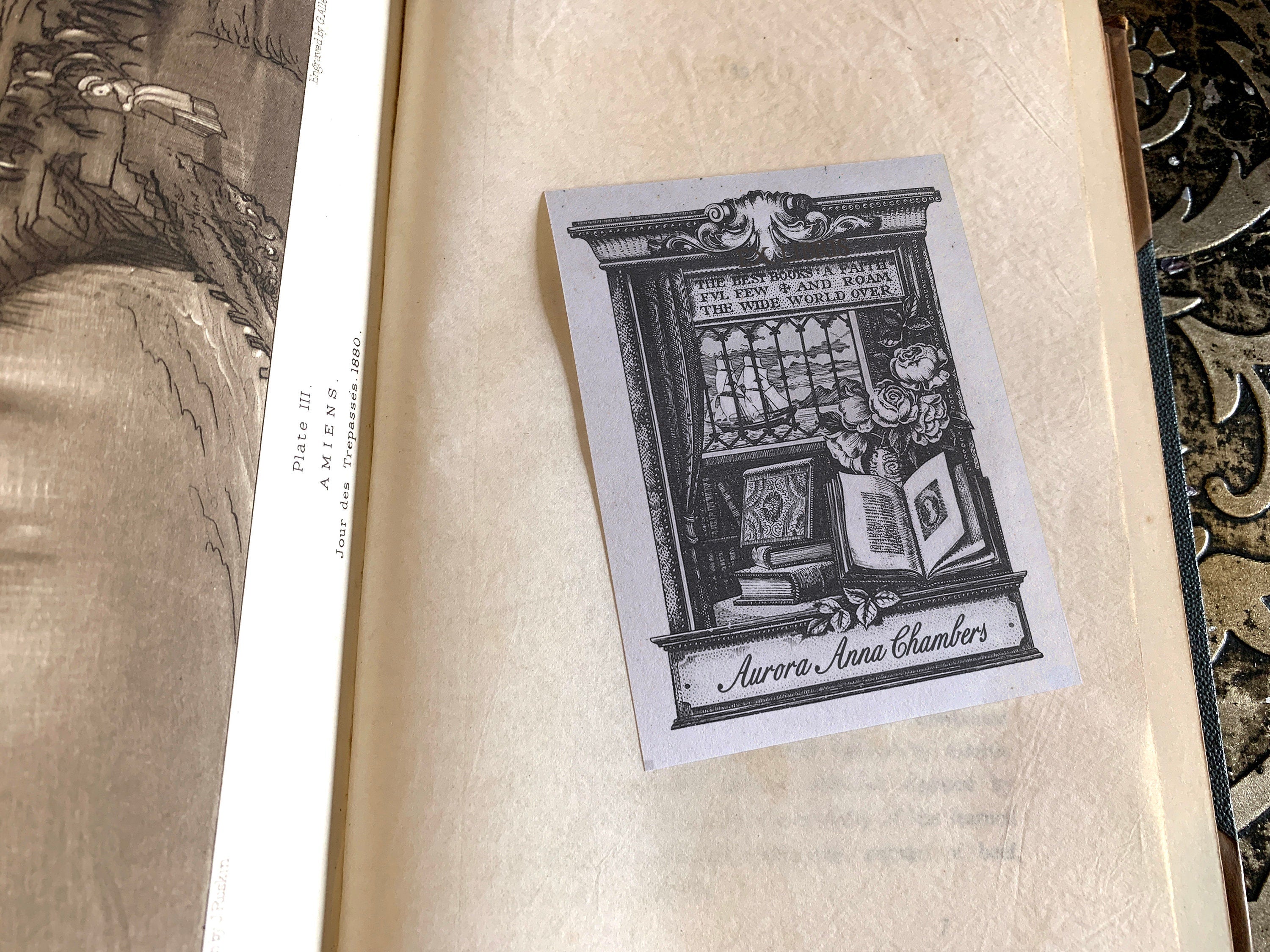 Ship's Library, Personalized Nautical Ex-Libris Bookplates, Crafted on Traditional Gummed Paper, 3in x 4in, Set of 30