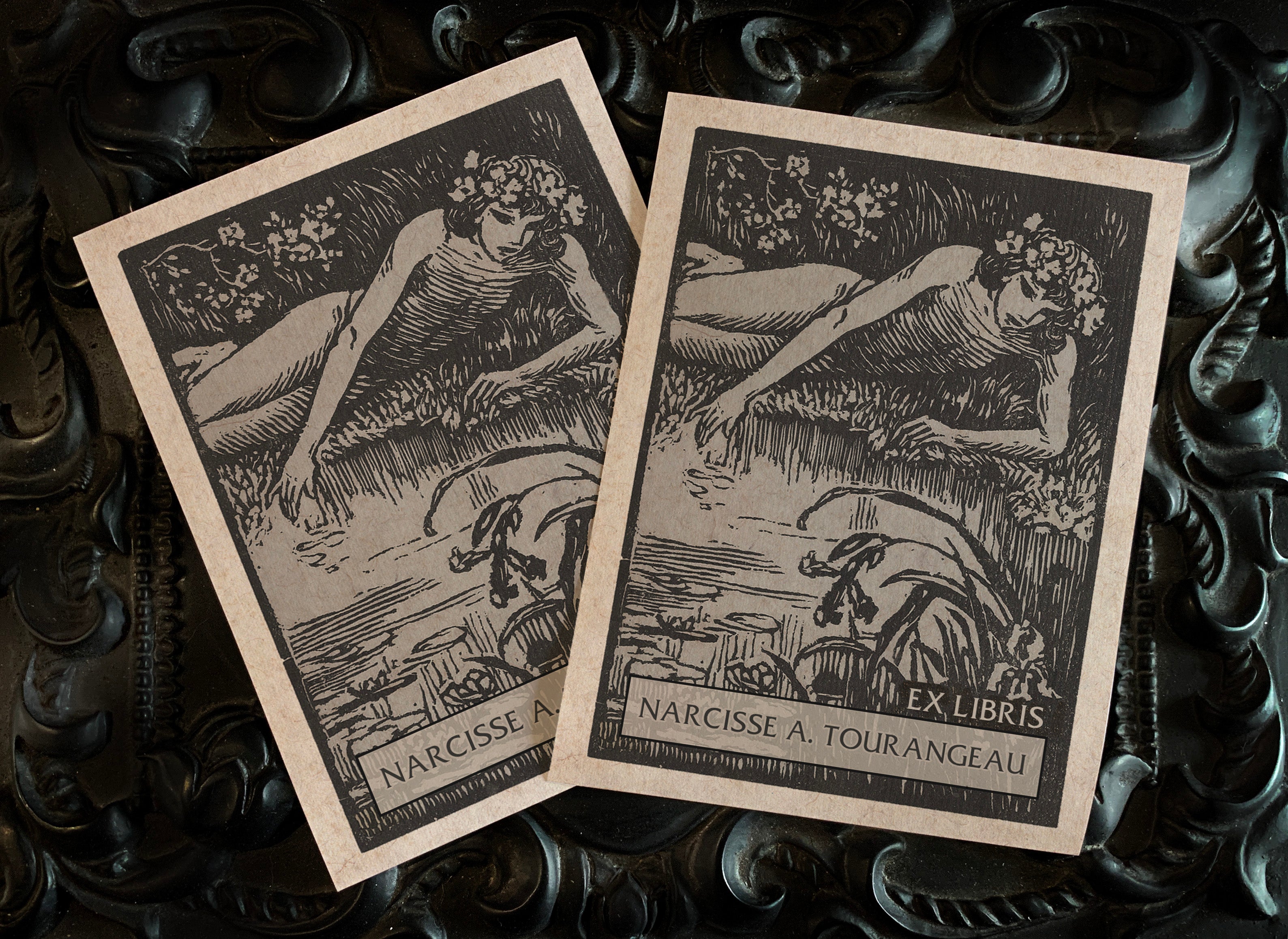 Narcissus, Mythological, Personalized Ex-Libris Bookplates, Crafted on Traditional Gummed Paper, 2.5in x 4in, Set of 30