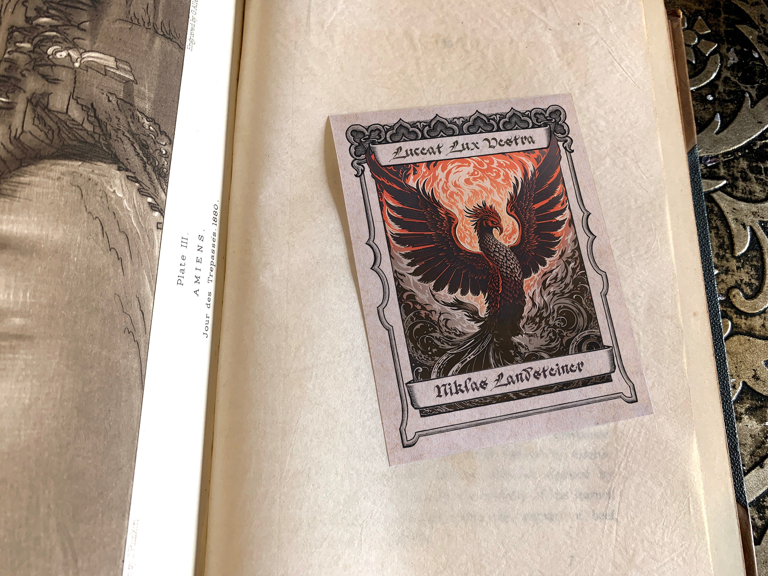 Phoenix Rising From the Flames, Personalized Ex-Libris Bookplates, Crafted on Traditional Gummed Paper, 3in x 4in, Set of 30