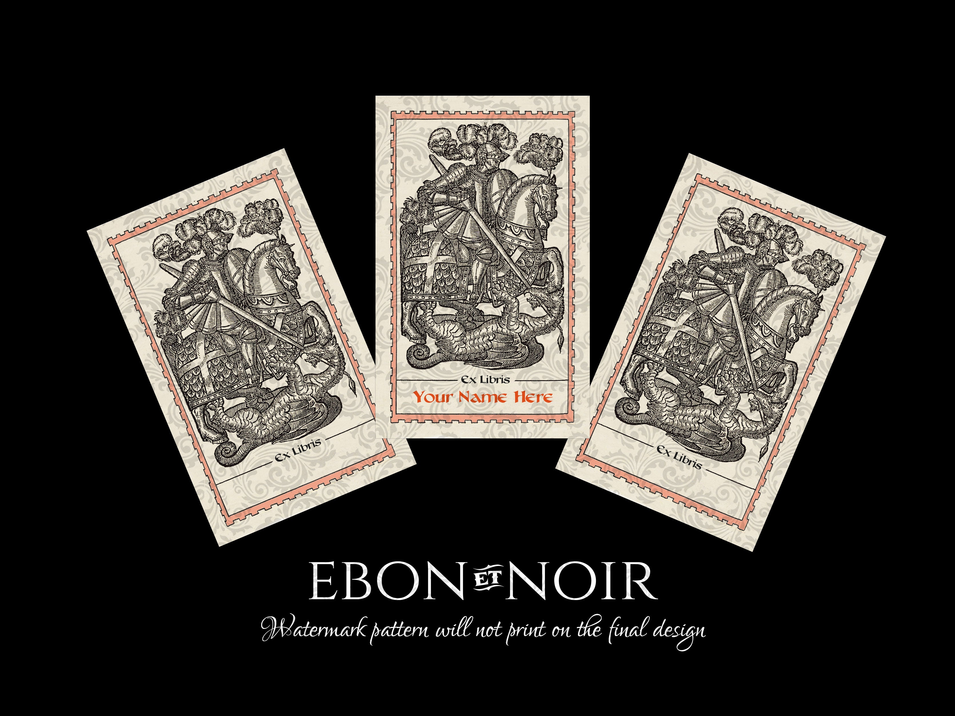 The Dragon Slayer, St. George, Personalized Ex-Libris Bookplates, Crafted on Traditional Gummed Paper, 2.5in x 4in, Set of 30
