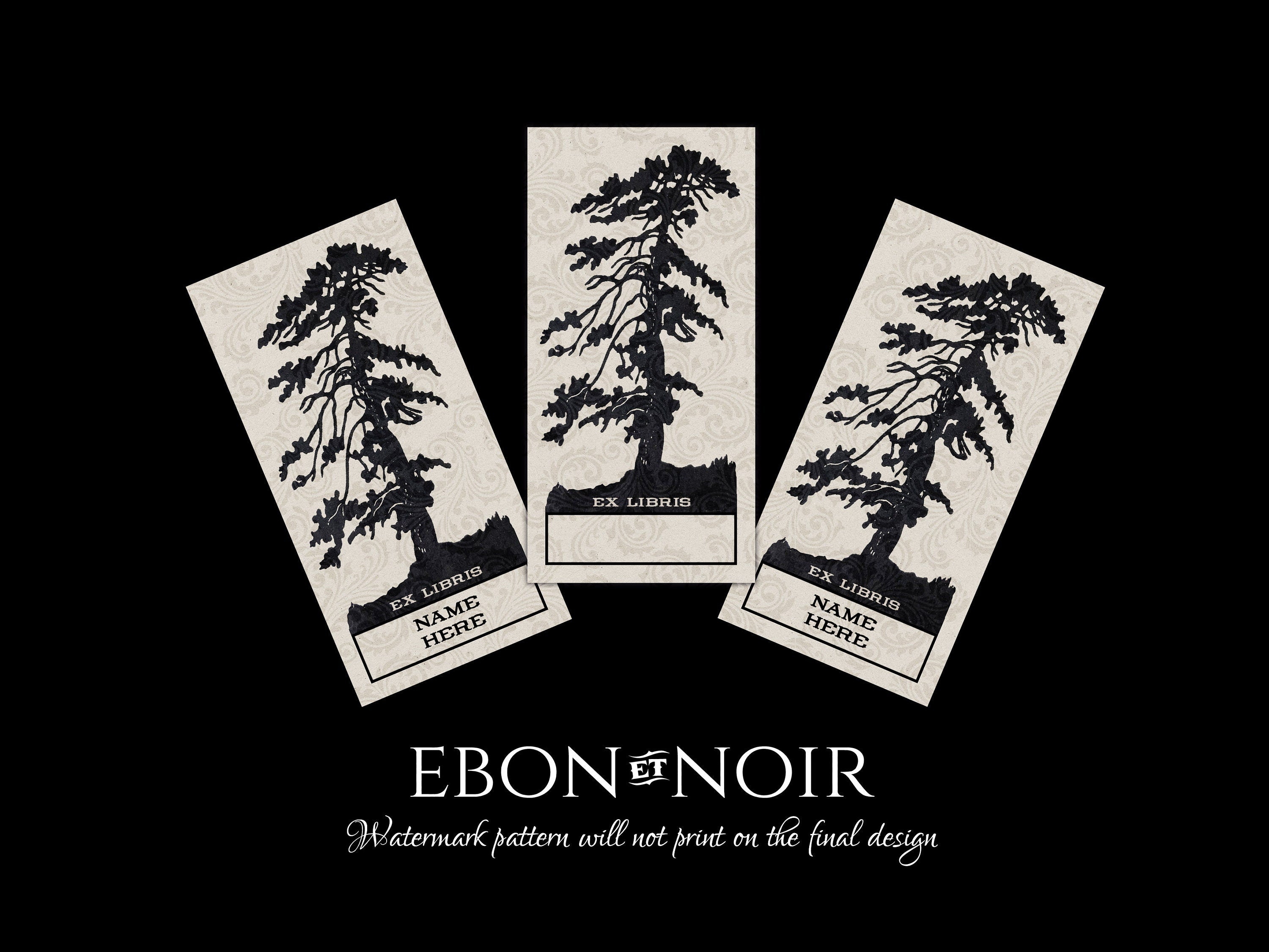 Windswept Pine, Personalized Ex-Libris Bookplates, Crafted on Traditional Gummed Paper, 4in x 2in, Set of 30