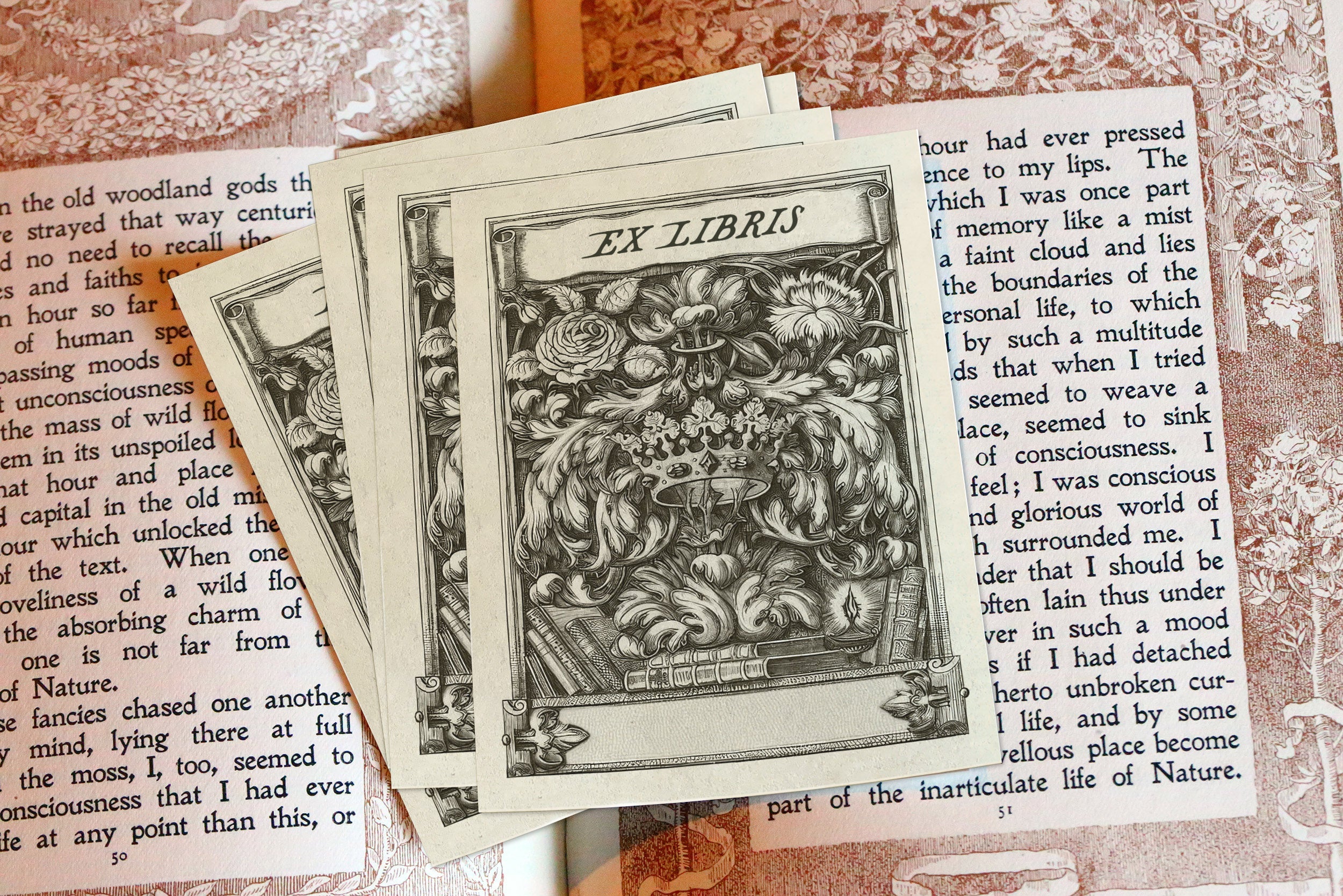 Rose and Crown, Personalized Ex-Libris Bookplates, Crafted on Traditional Gummed Paper, 3in x 4in, Set of 30