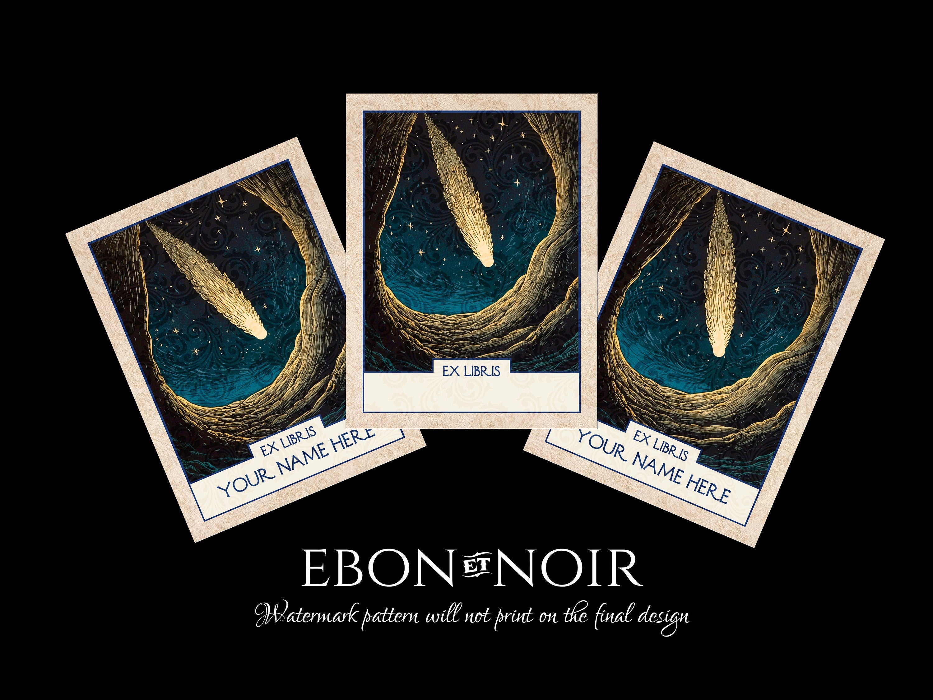 Night of the Comet, Sci-fi Personalized Ex-Libris Bookplates, Crafted on Traditional Gummed Paper, 3in x 4in, Set of 30