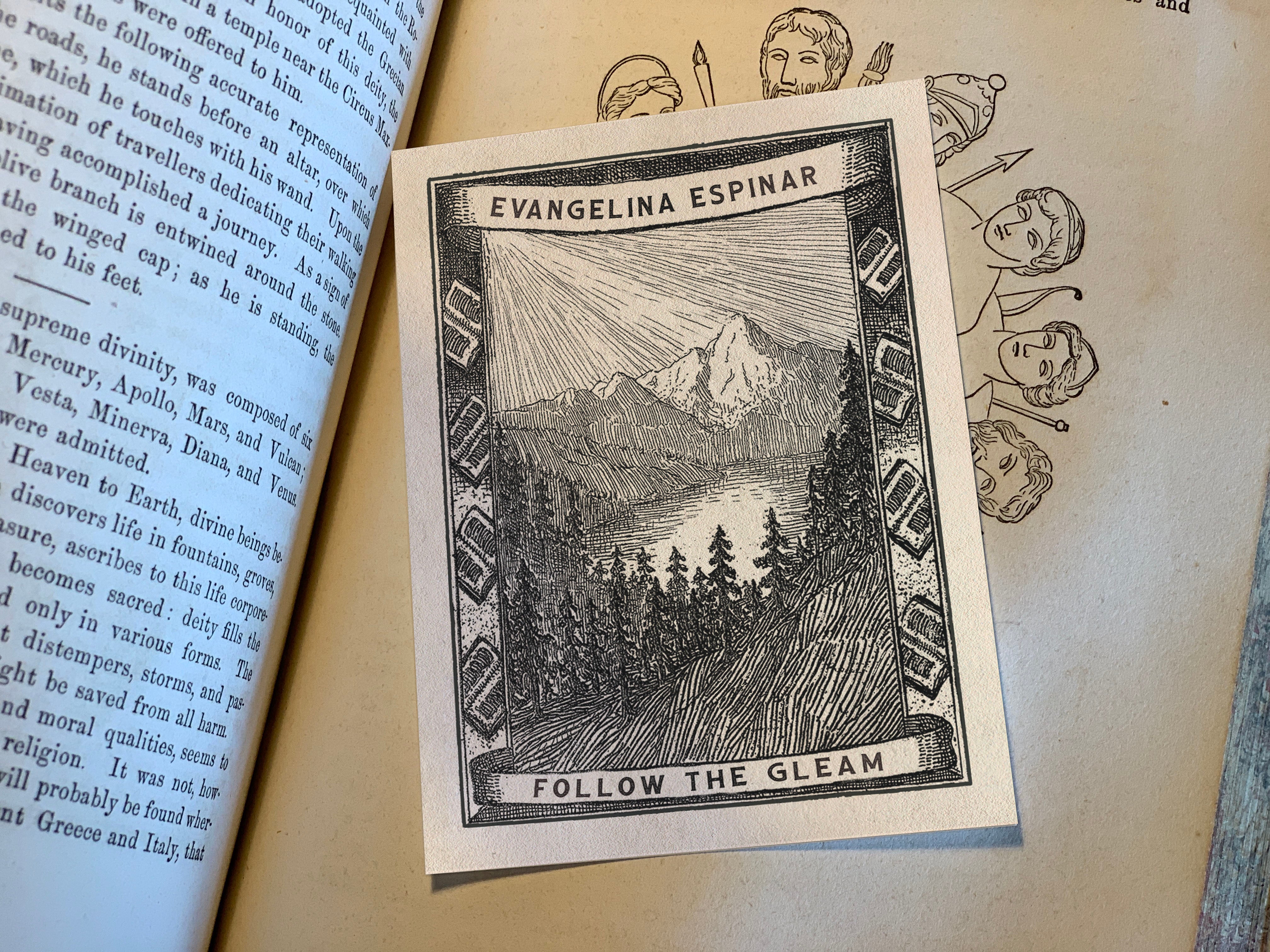 Follow the Gleam, Personalized, Ex-Libris Bookplates, Crafted on Traditional Gummed Paper, 3in x 4in, Set of 30