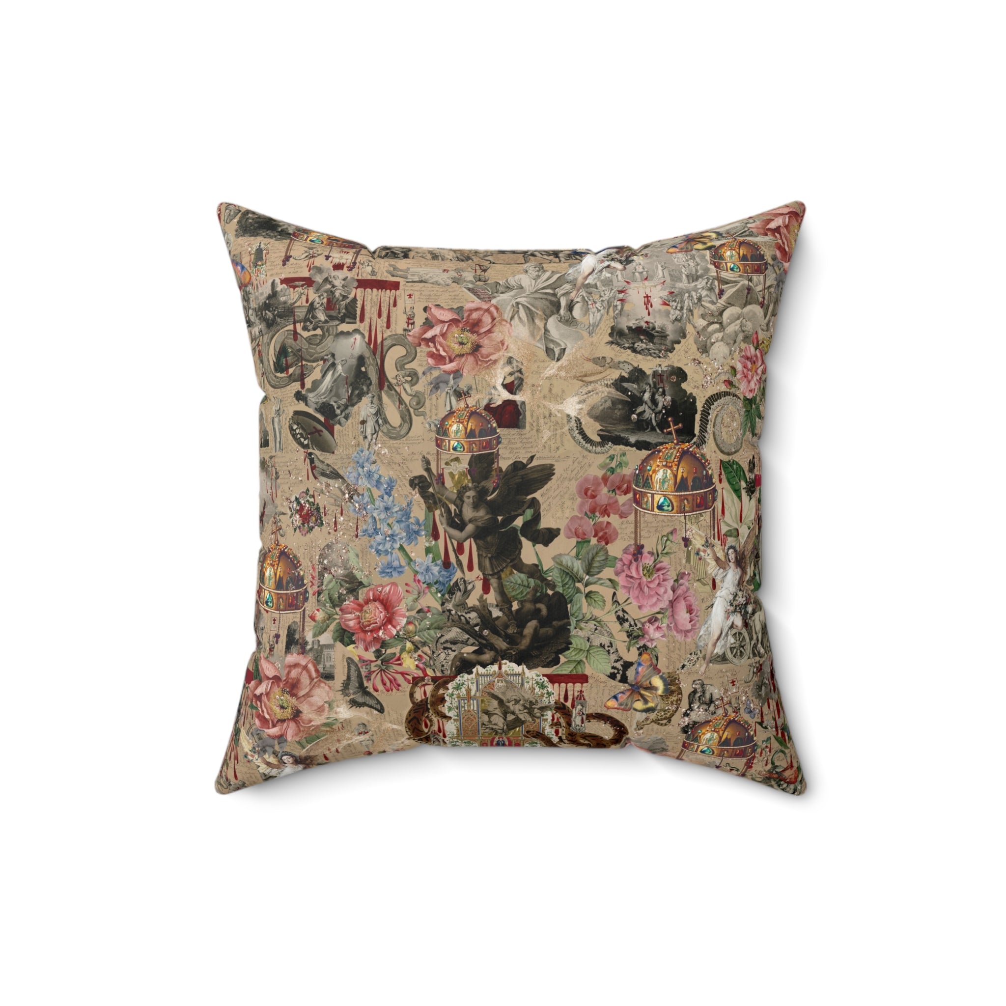 Catholic Guilt by John Bingley Garland, Dark Academia Faux Suede Square Pillow, Available in Multiple Sizes